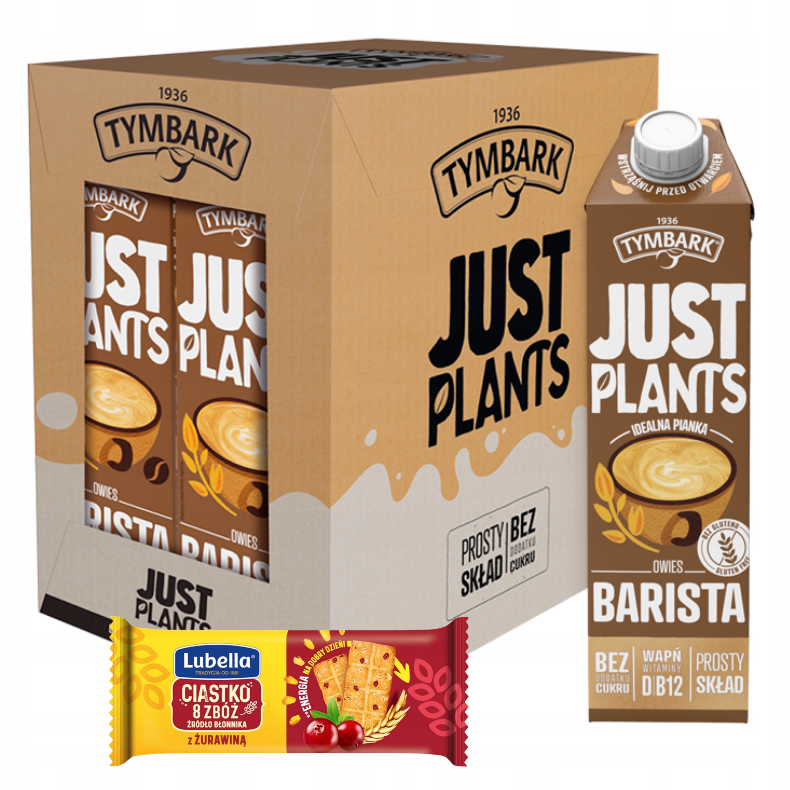 TYMBARK JUST PLANTS BARISTA NAPÓJ OWSIANY 6x 1L + GRATIS ciastka Lubella