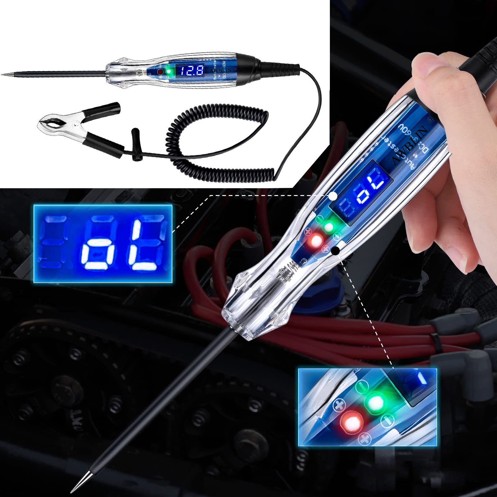 SAMOCHODOWY PRÓBNIK NAPIĘCIA 3-60V Z WYŚWIETLACZEM LCD Kod producenta 3-60V LCD