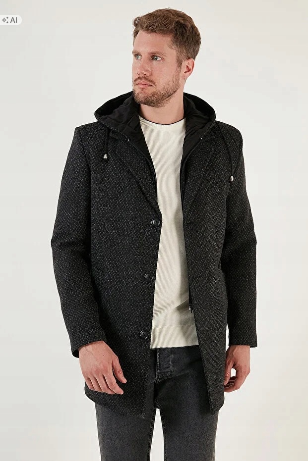 Pánský Melírovaný Kabát S Kapucí Elegantní, Módní, Velikost XL 5IA