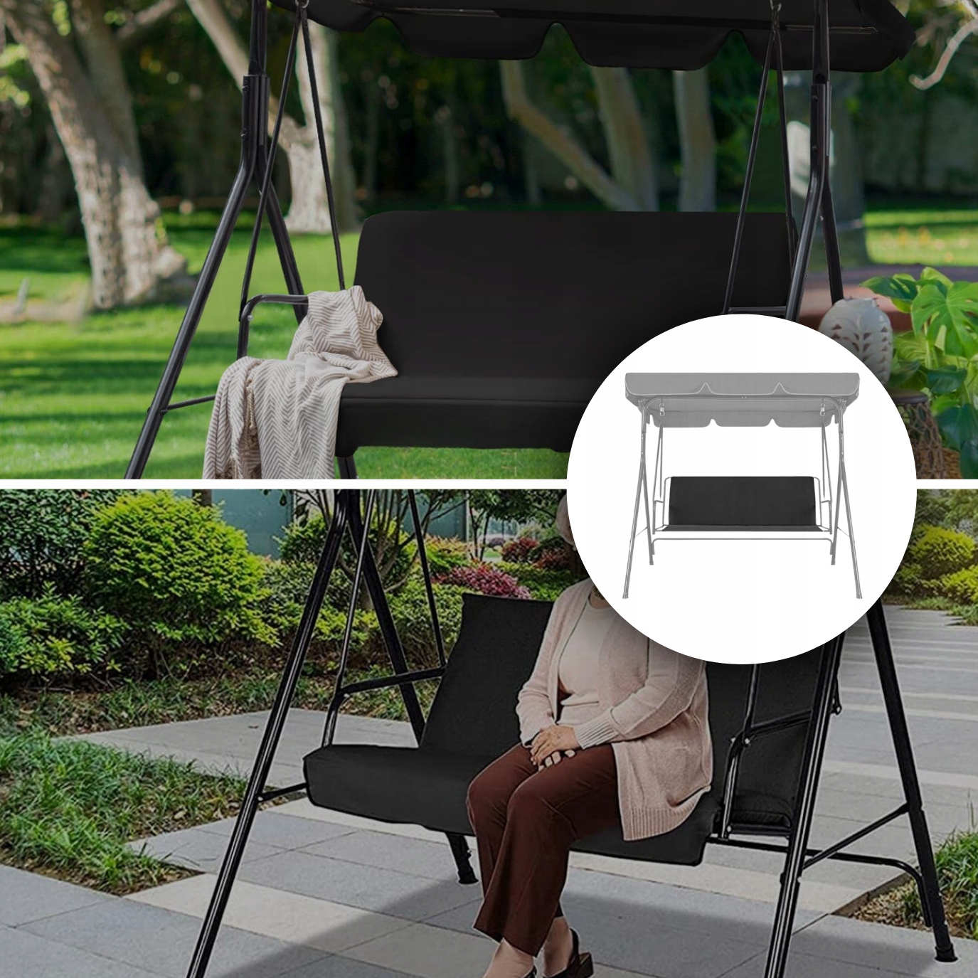 MATERIAŁ SIEDZISKA HUŚTAWKA PODKŁADKA DO HUŚTAWKI SIEDZISKO CZARNY 114CM Długość siedziska 114 cm