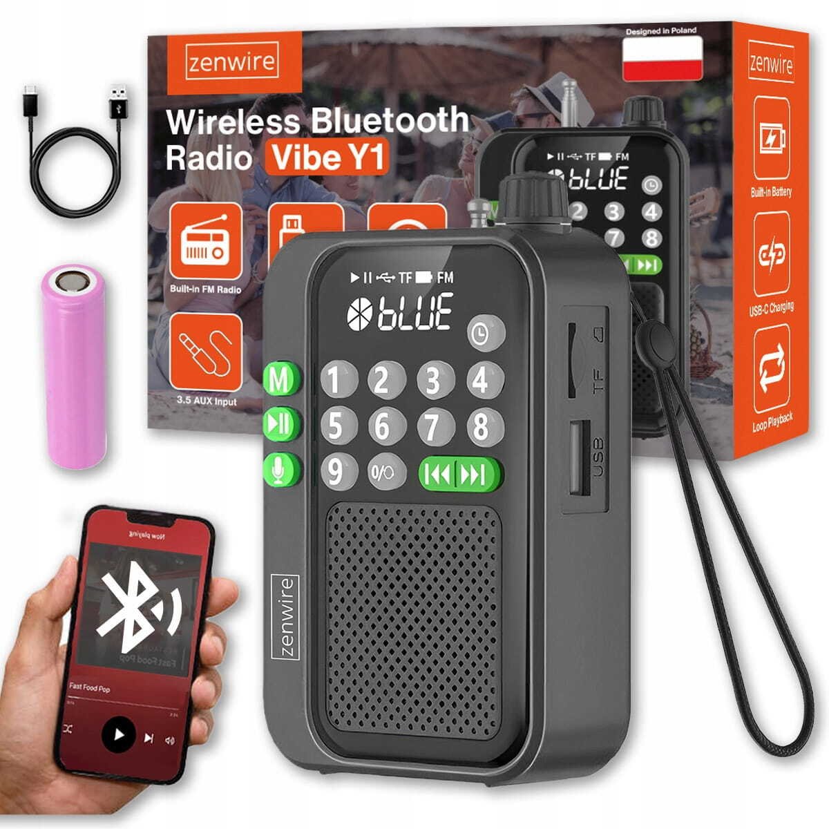 Zenwire Mini Radio Fm Kieszonkowe Bluetooth Przenośne Budowlane Kuchenne