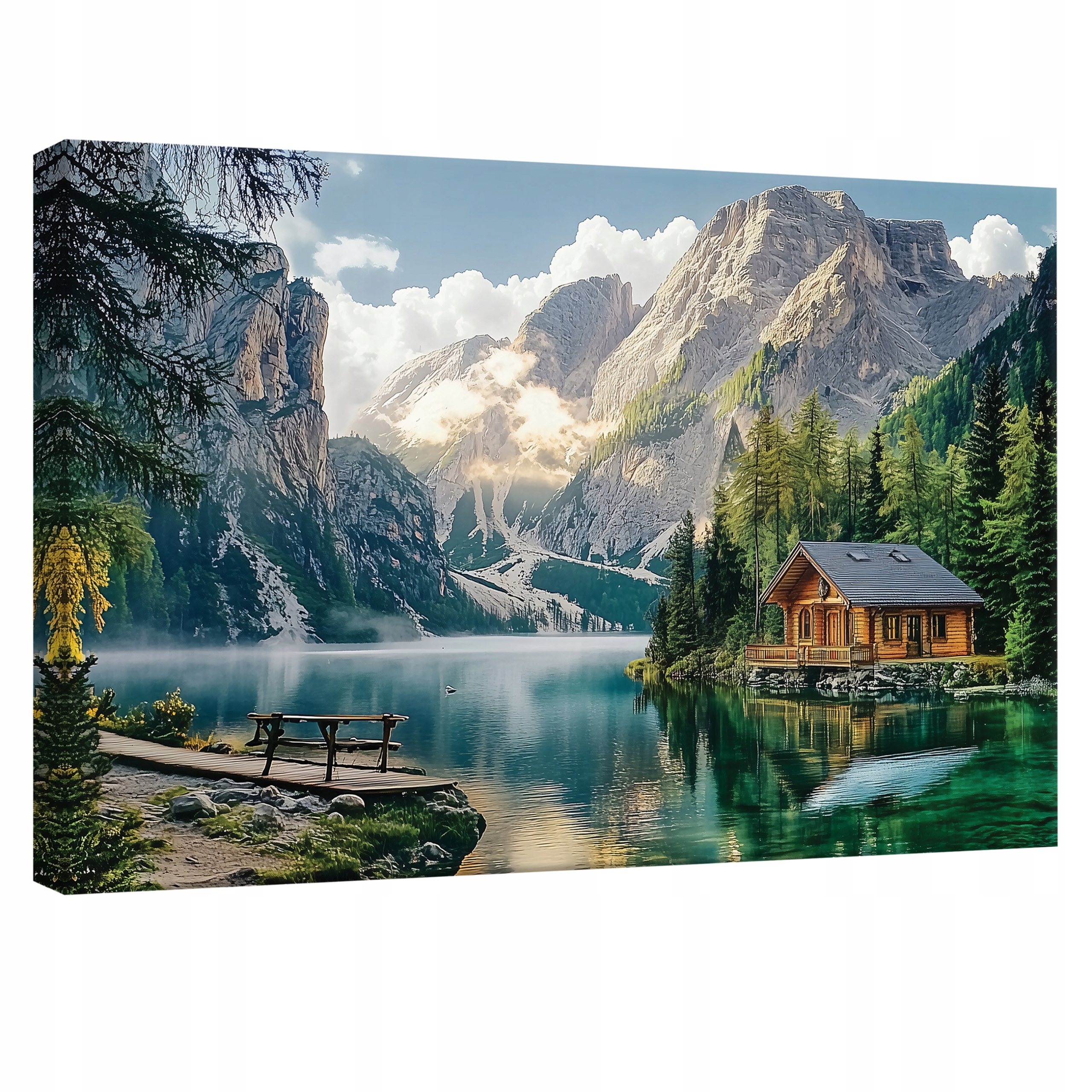 Obraz 120x80 Jezero hory chata les mlha klid příroda krása