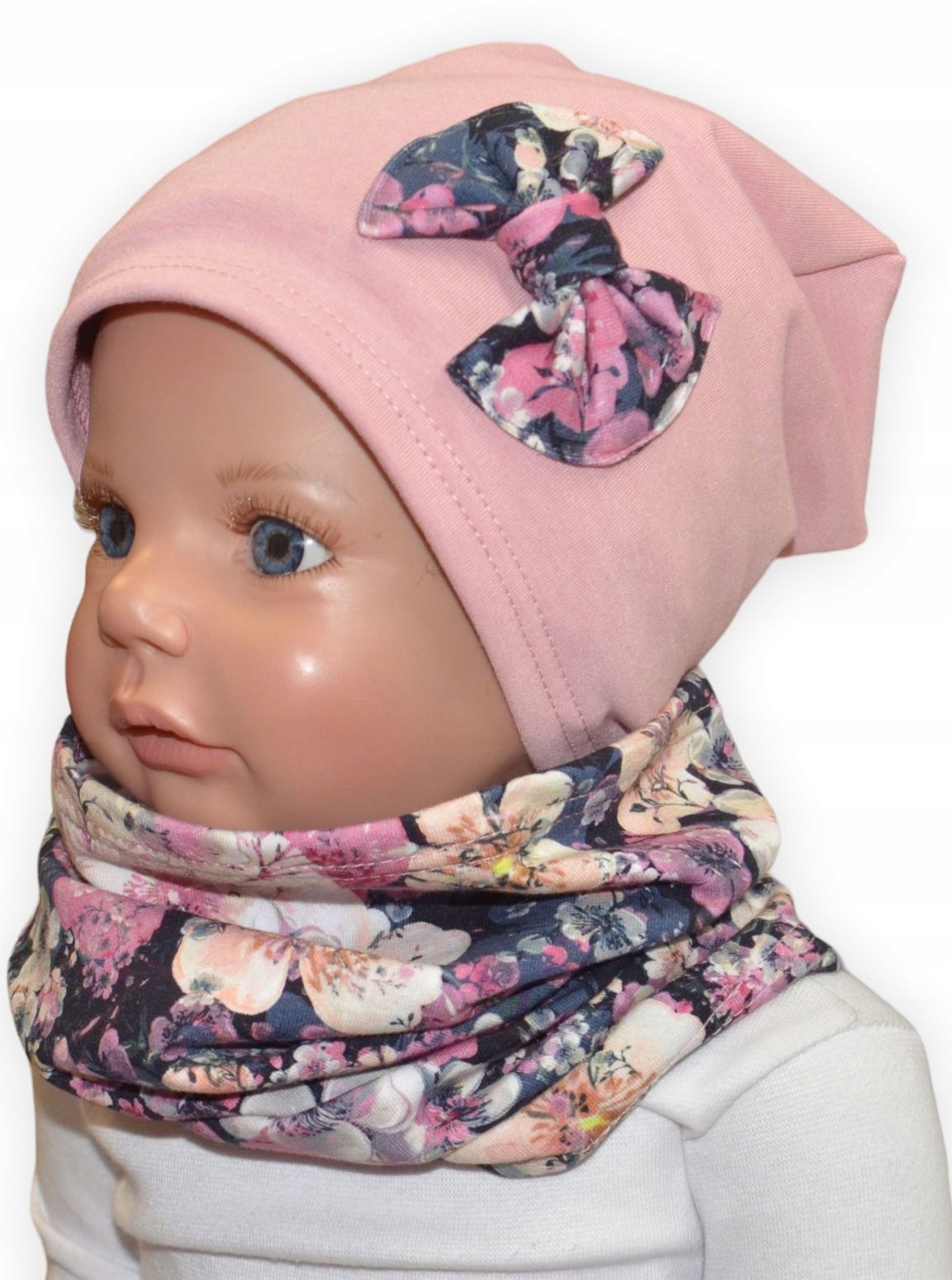 

cienka czapka i komin 48-52cm róż melanż zachwyt