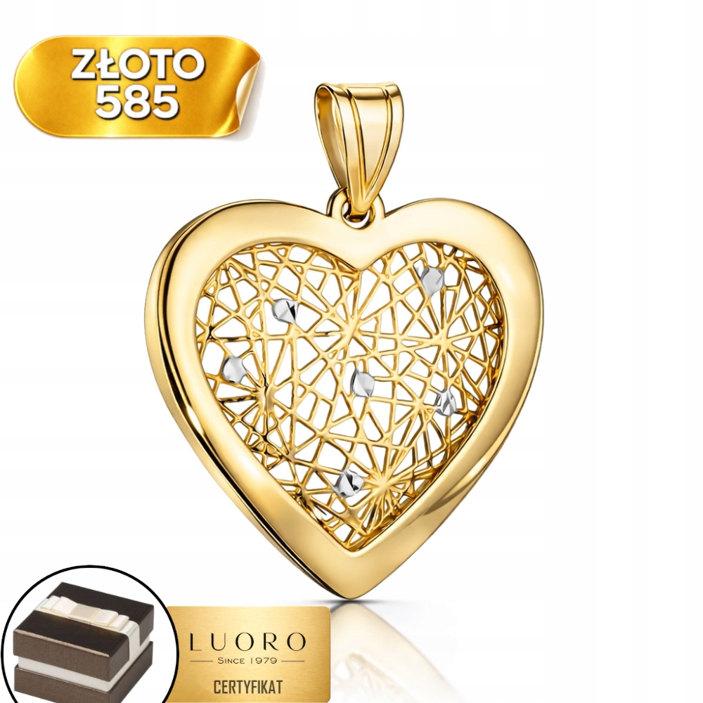 Zlatý Přívěsek 585 14K Ažurové Srdce 25 MM Elegantní Dárek