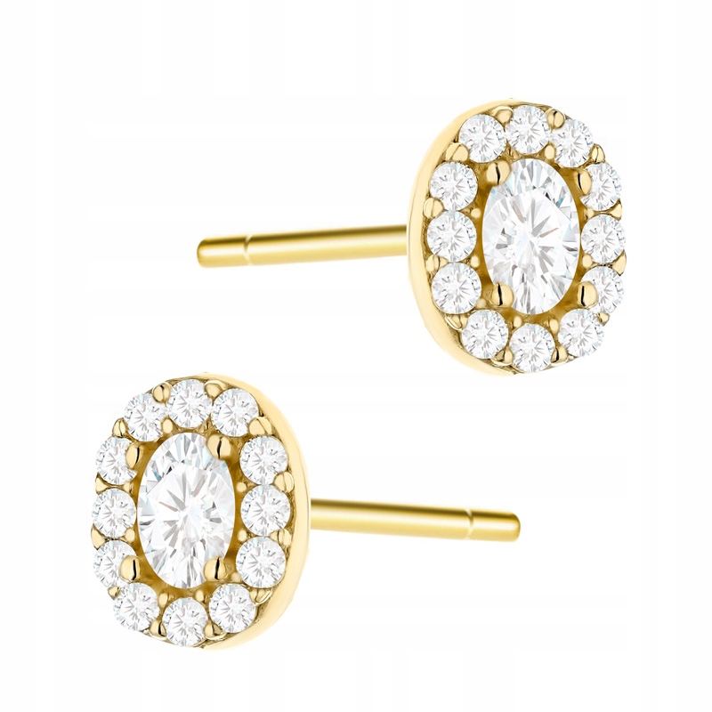 Zlaté Náušnice Dámské pr. 585 14k Oválné Bílé Markýzy s zirkony Tužka