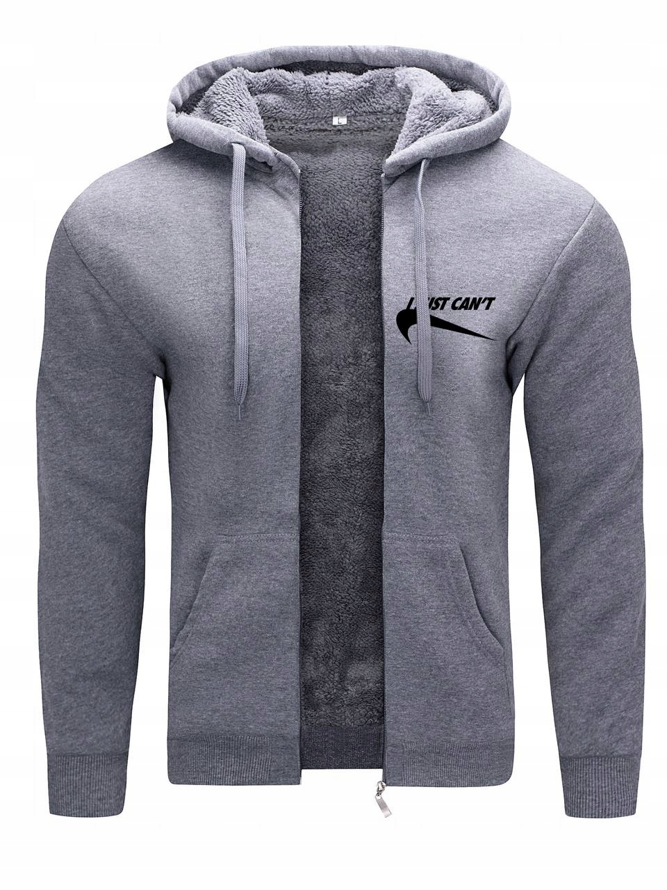 Teplá Mikina Pánská Zateplená Mikina S Kapucí A Kožešinou Just Can't Šedá 3XL