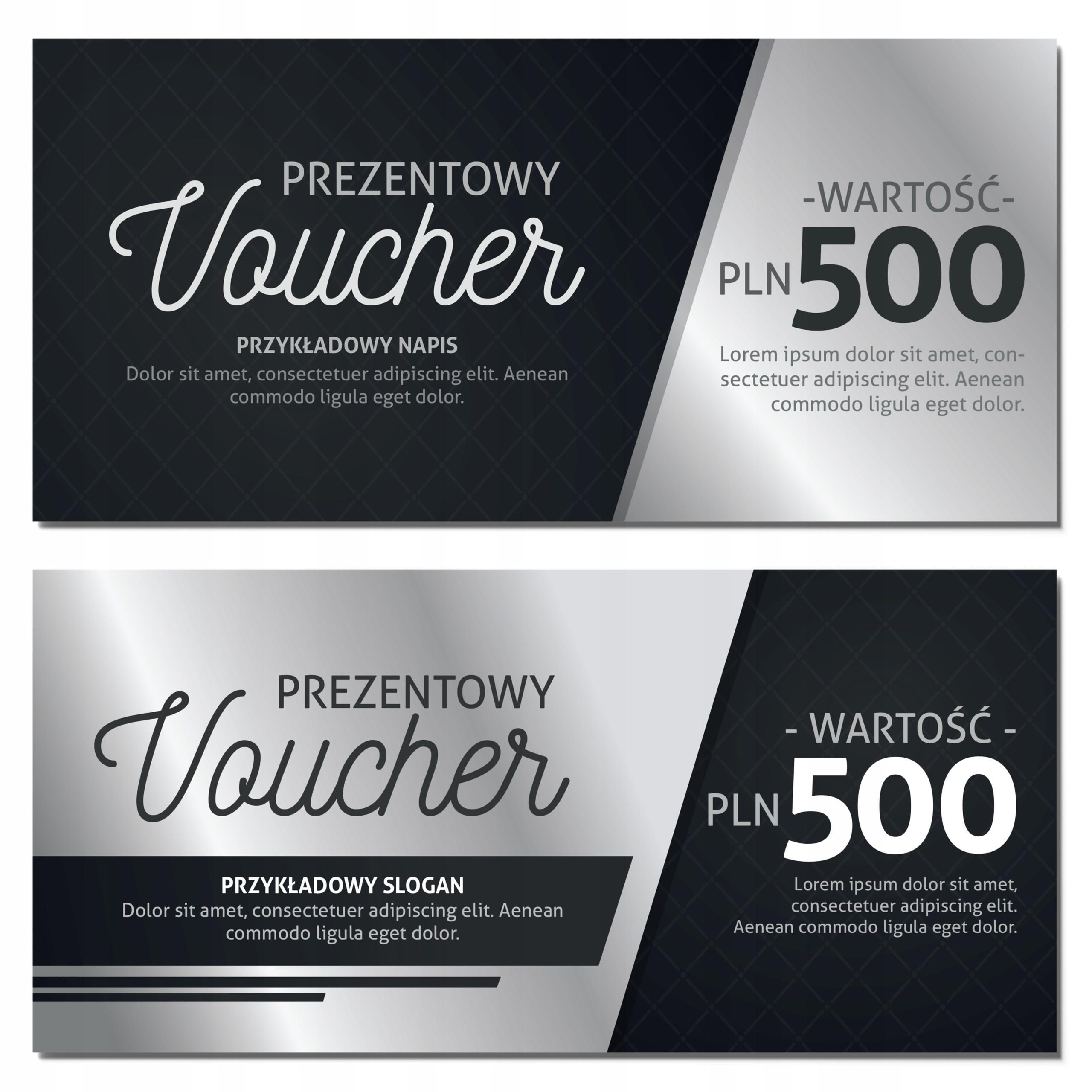 Vouchery prezentowe srebrne MAT 99x210mm 350g DARMOWY PROJEKT 50 sztuk