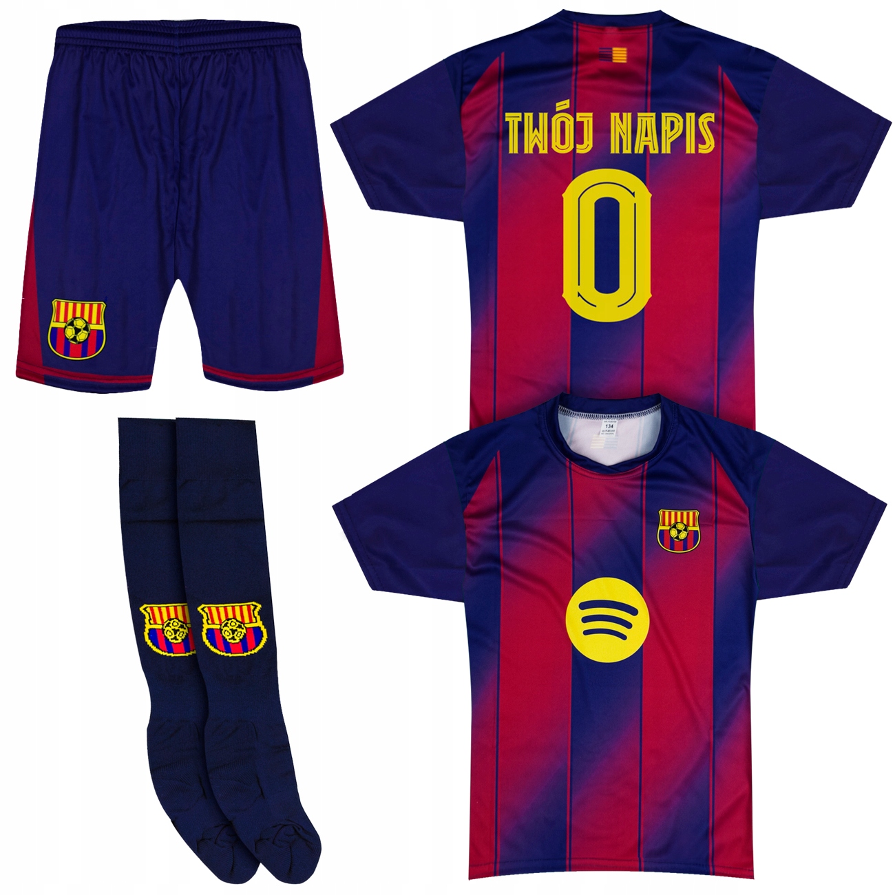 Strój piłkarski z getrami z własnym imieniem Twój nadruk komplet 3w1 122