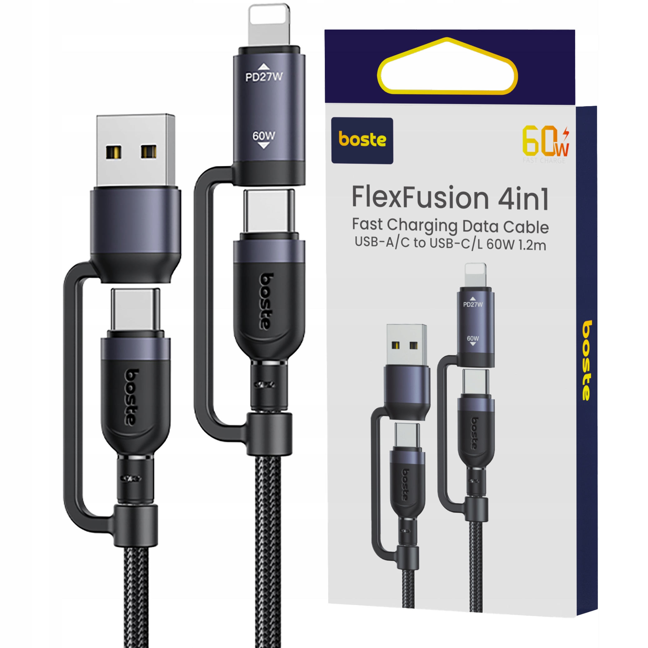 Kabel USB typ C Boste 1,20 m czarny Quick Charge