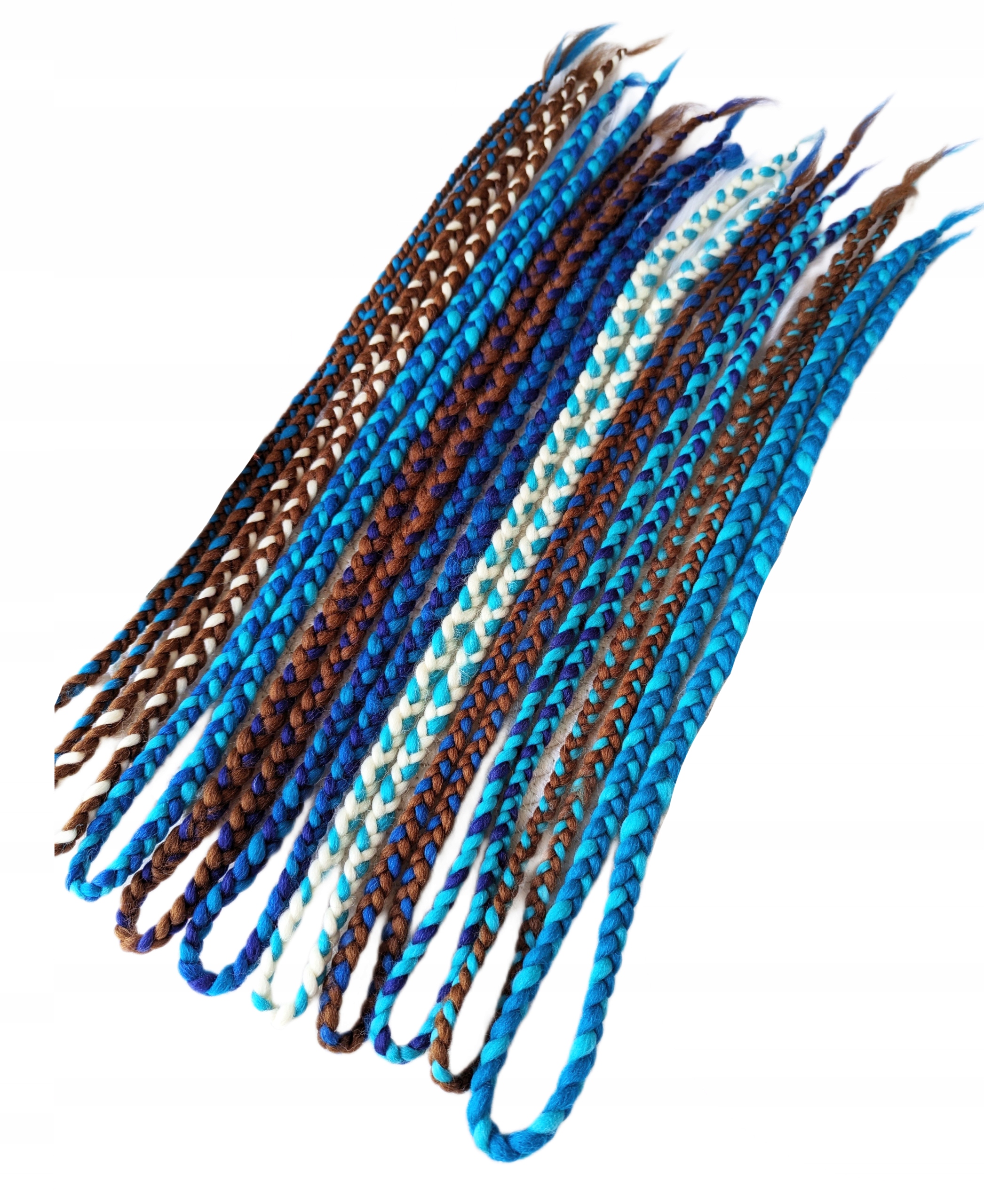 Vlněné copánky, modré blond hnědé, Mořská Bryza, 40 kusů