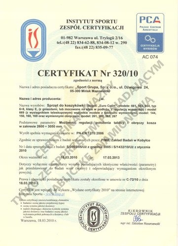 Zestaw kosz do koszykówki Sure Shot 661 certyfikat Marka Sure Shot