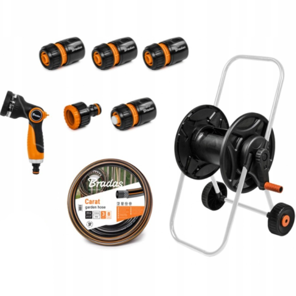 Vozík s hadicou 1/2" 20 m s pištoľou a armatúrou Black Line Bradas 7901