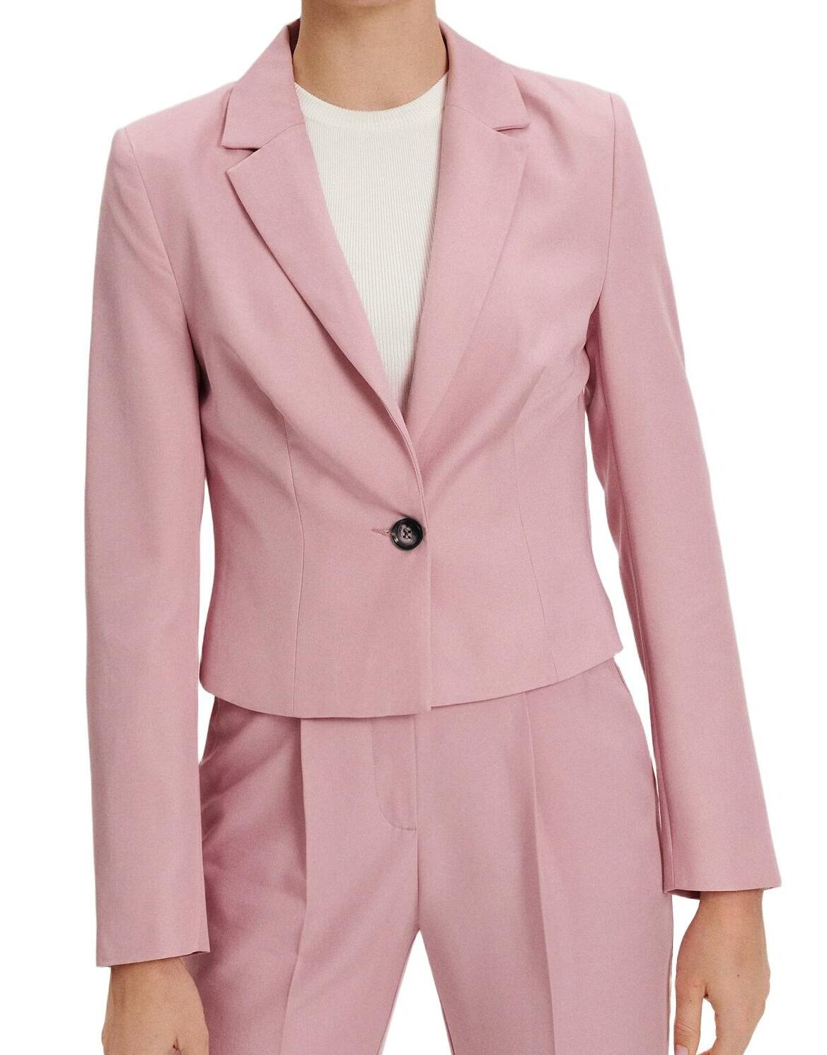 Różowa Klasyczna Gładka Krótka Marynarka Długi Rękaw Rozpinana L