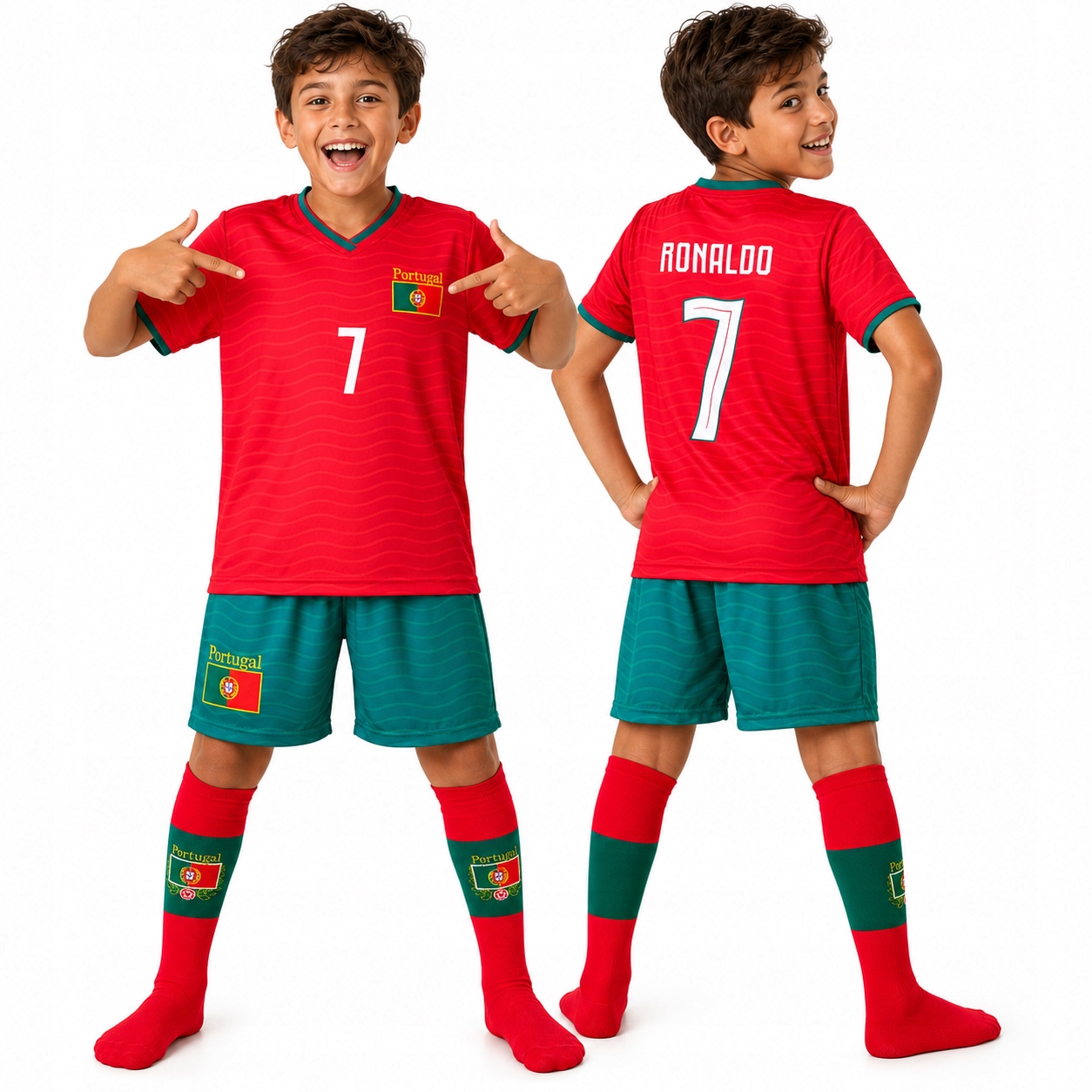 Ronaldo Portugalia – Strój Piłkarski Getry– Komplet Dziecięcy 128 CM