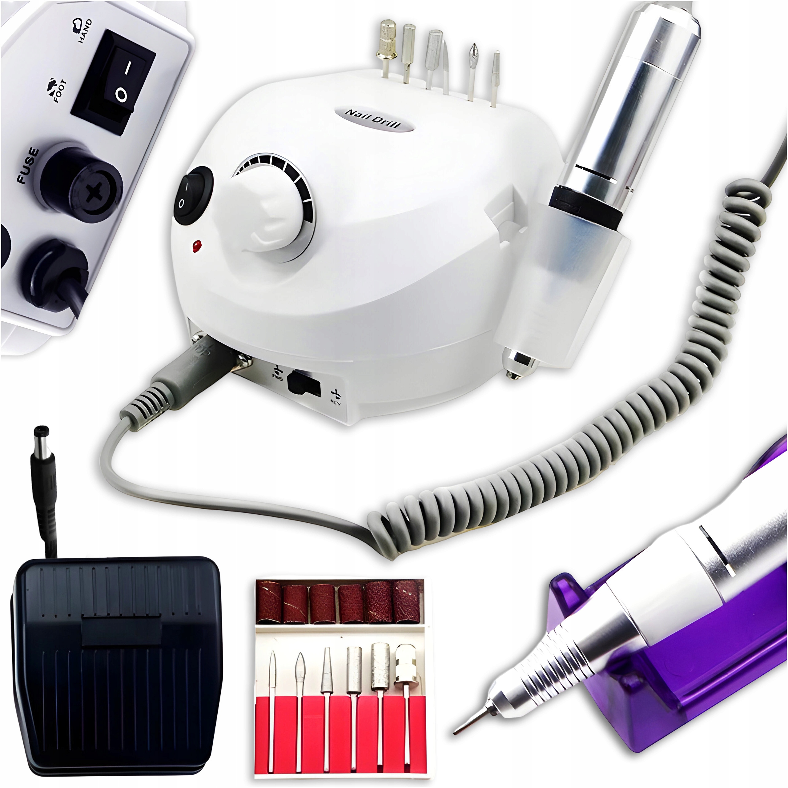 Frezarka Do Paznokci Manicure Pedicure Mocna Profesjonalna Zestaw 65W Biała-Zdjęcie-0