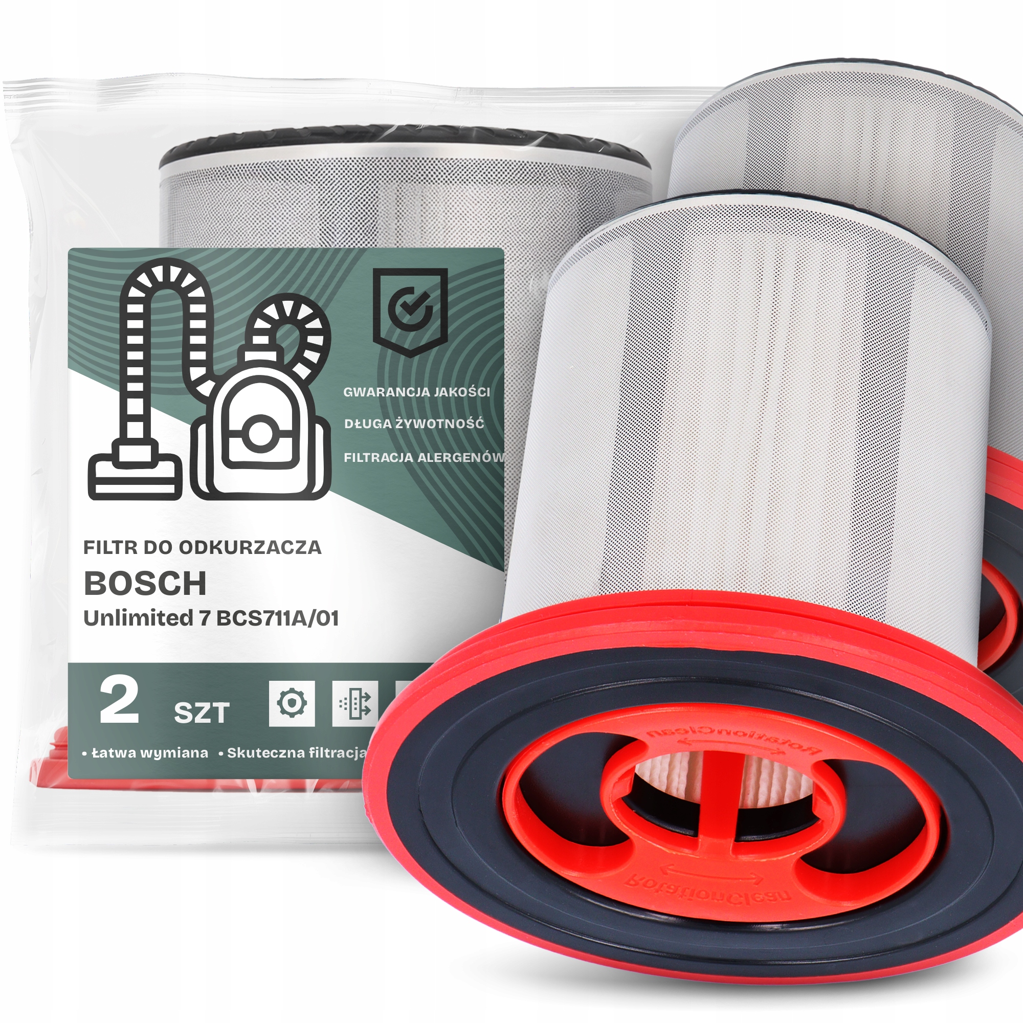 2x Vzduchový Filtr pro Vysavač Bosch Unlimited 7 BCS711A/01 Hepa Em-w