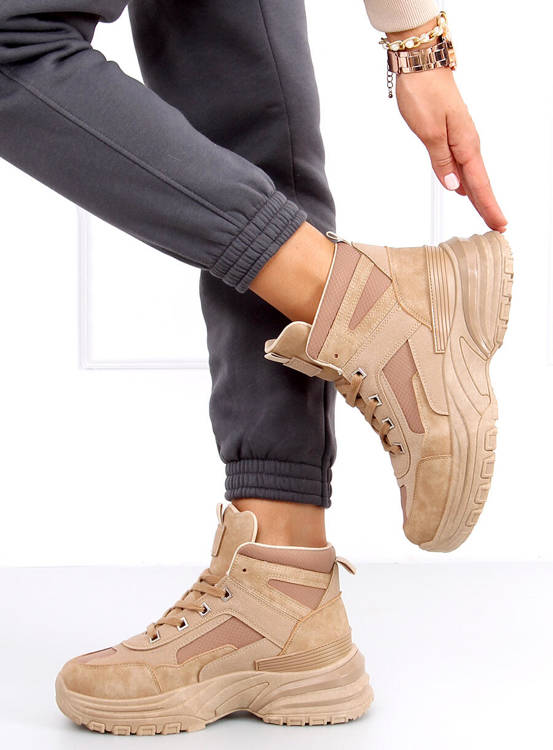 

Ocieplane Beżowe Sneakersy Damskie Za Kostkę 38