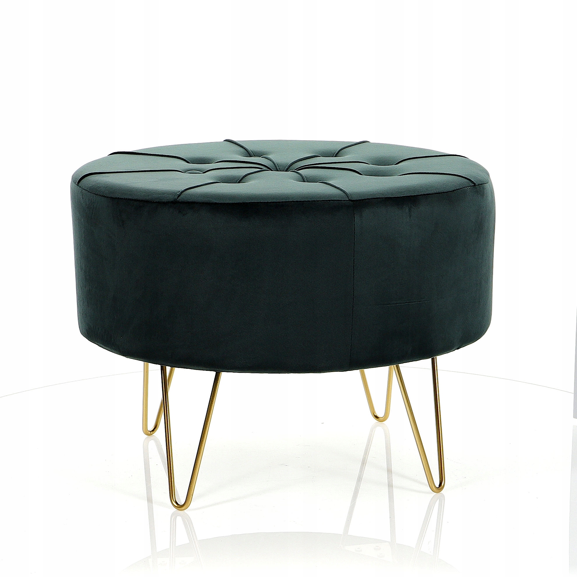 Pufa Welurowa Złota Butelkowa Zieleń Welur 43cm Wysokość mebla 43 cm
