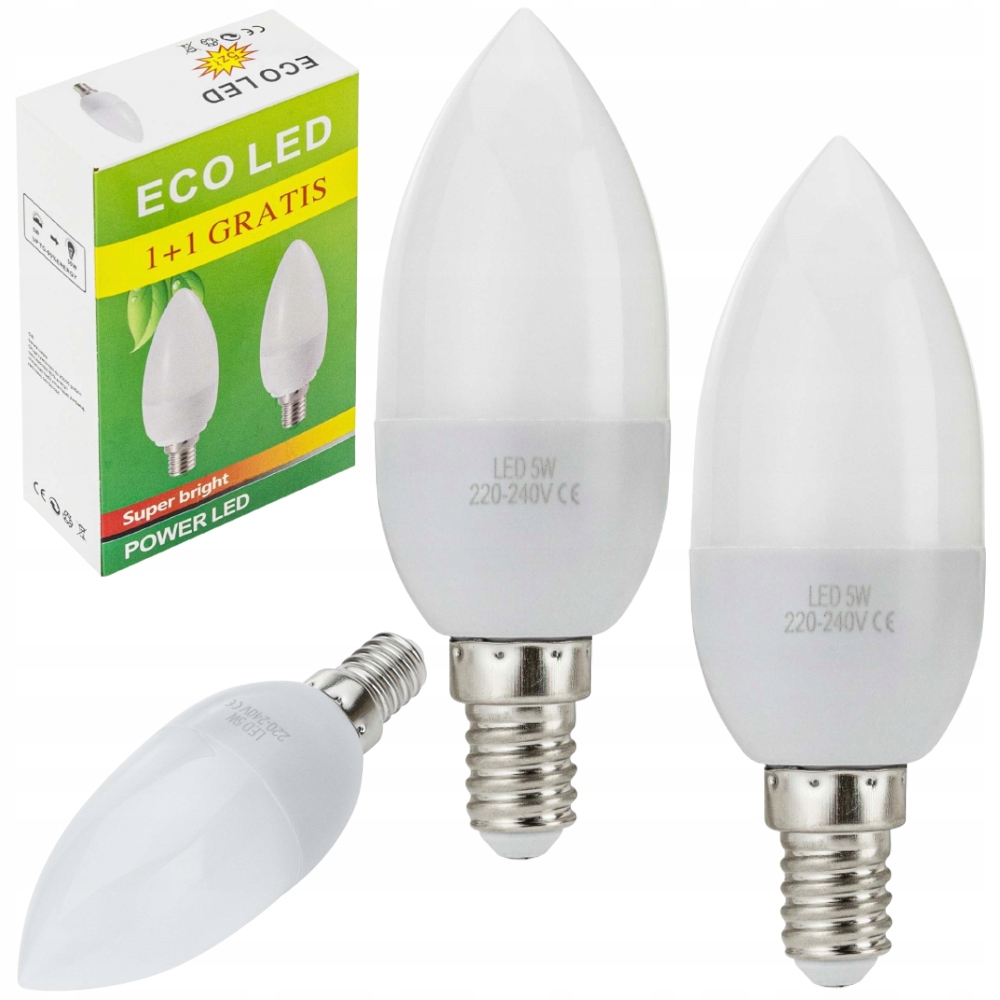 

Żarówka Led Biała E14 5W=50W 470lm 1+1