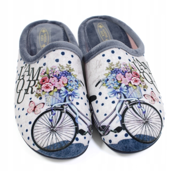 Pantofle na kolo s květinami Sanital Flex šedé Z27667X vel.