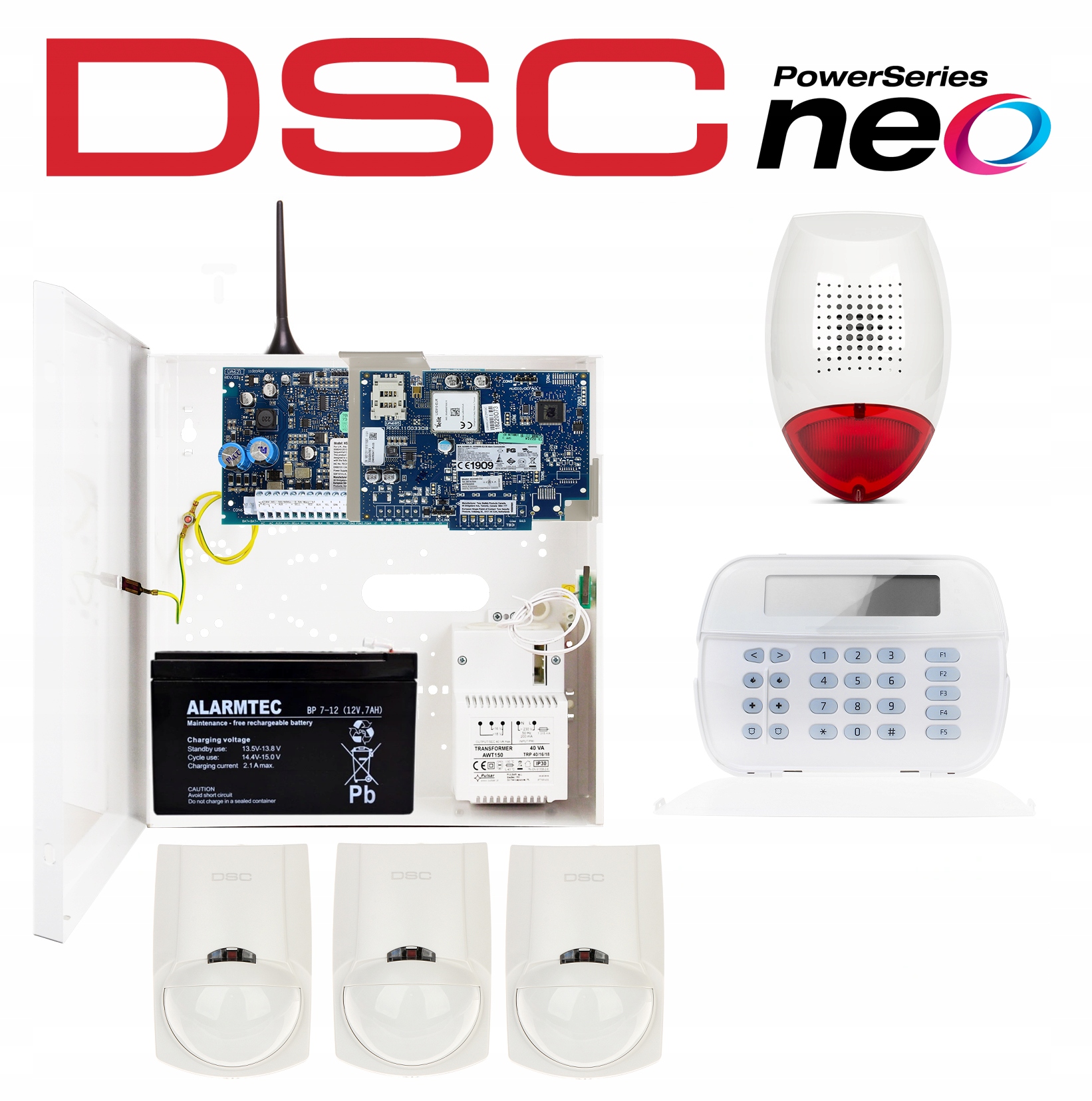 Zestaw System Alarmowy GTX2 Dsc Neo LCD 3x Czujka Pir LC100 Gsm Aplikacja