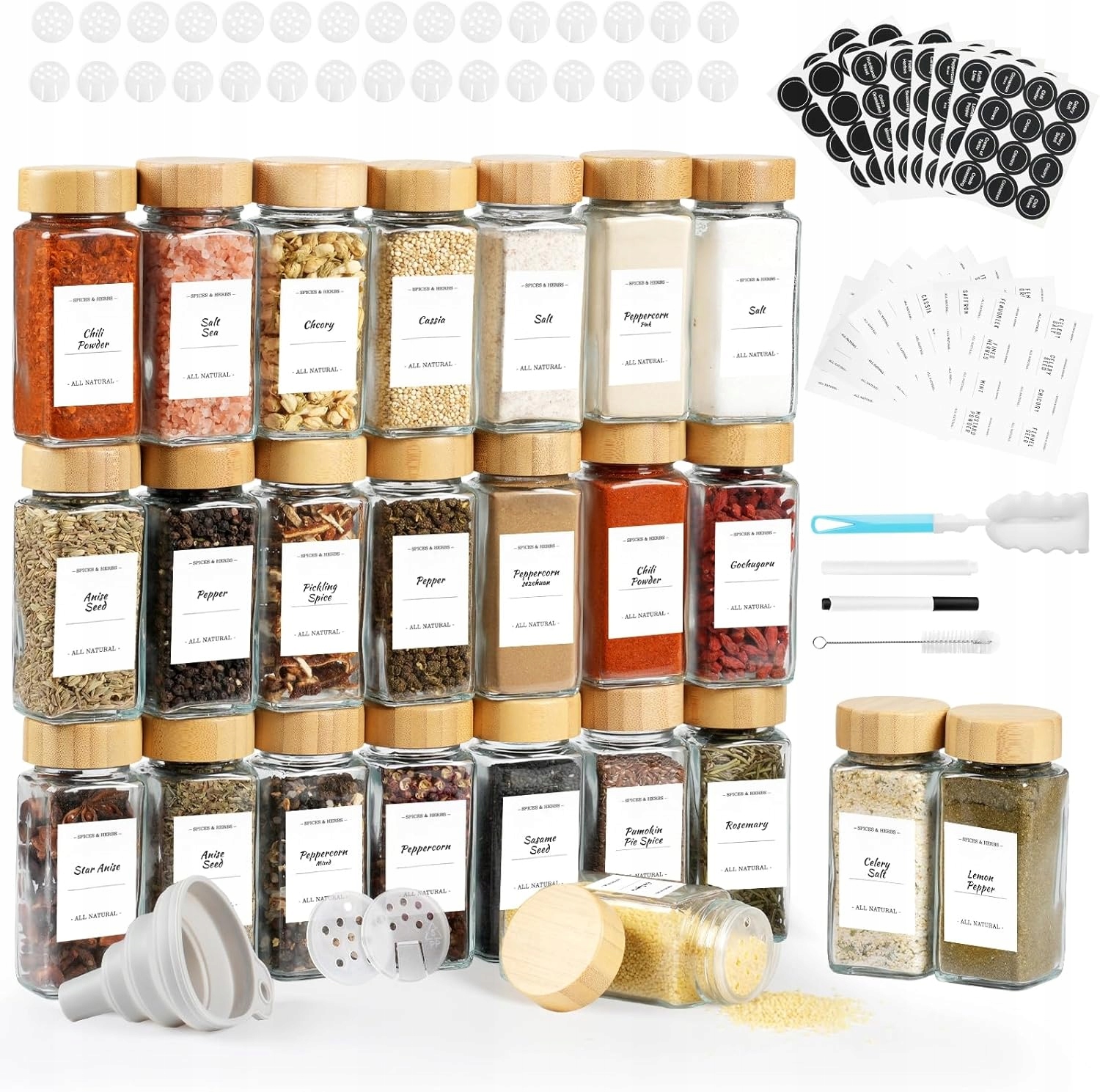 Sklenice Na Koření Sklo 120 ML Bambusové Víko, Sada 24 Kusů