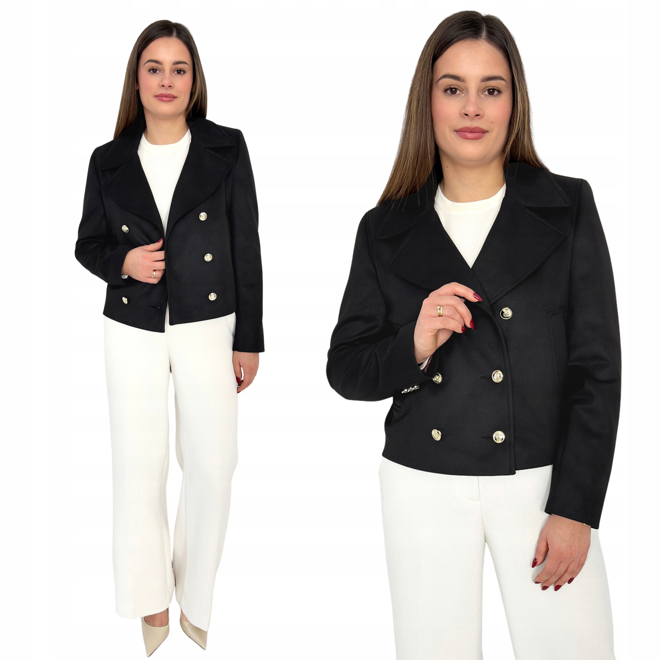 Elegantní krátký dvouřadý dámský jarní kabát Sabrina černý Estodo