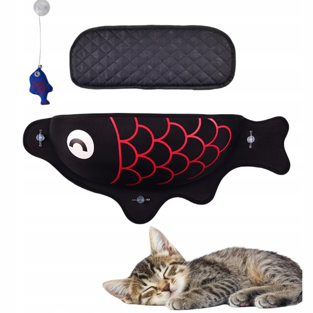Levně Pelíšek pro kočky Okenní lehátko na sklo Okno Houpací síť Ryba Černá 56x18x20 cm