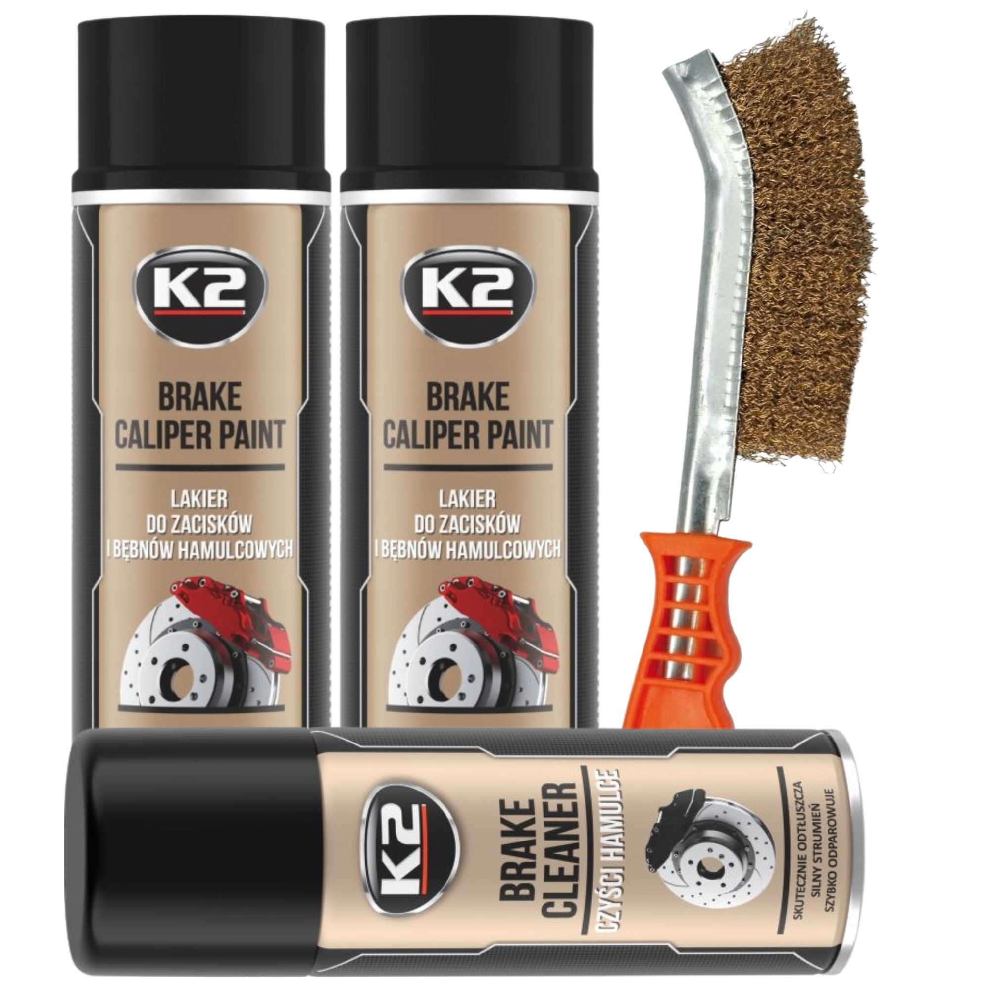 Lakier do zacisków hamulcowych farba spray Czarny x2 K2 zmywacz szczotka