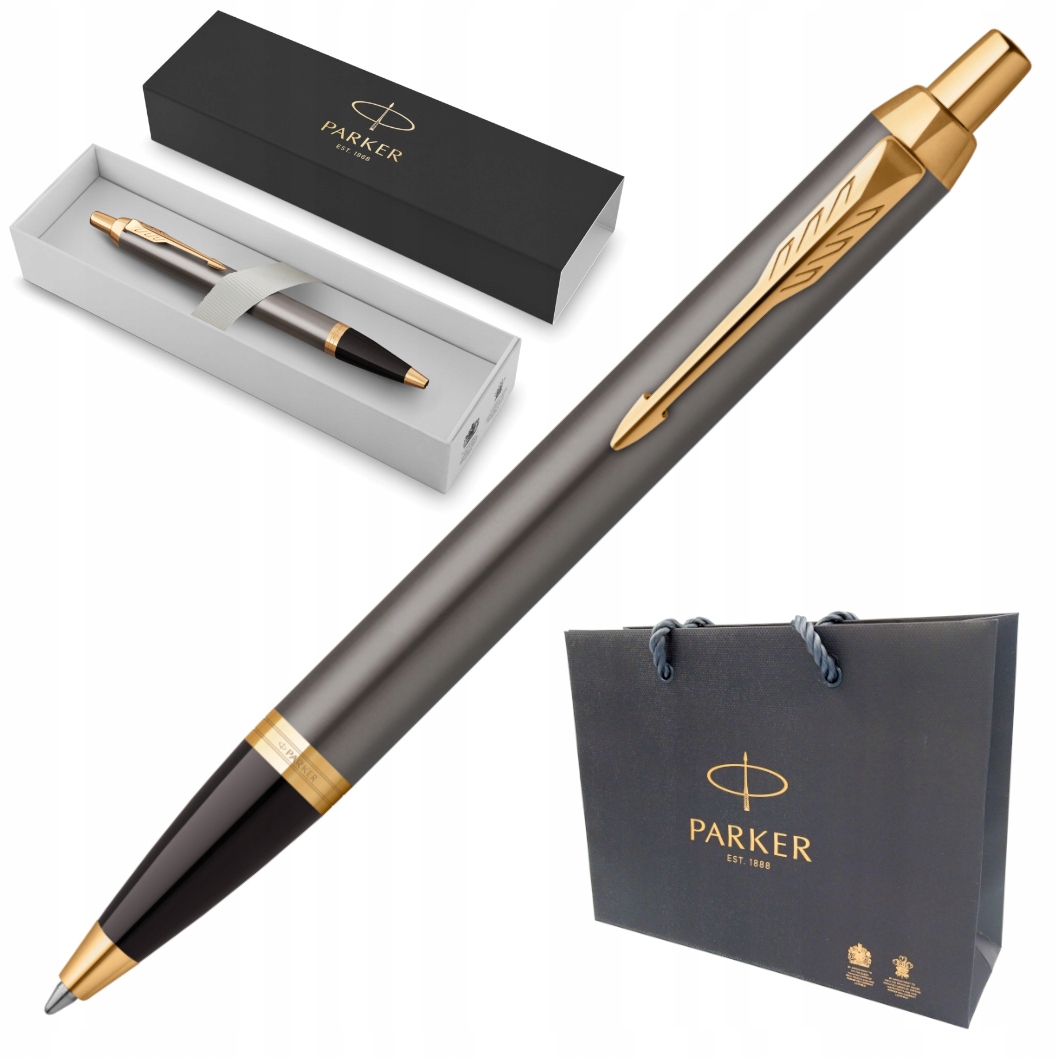 Długopis Automatyczny Parker IM Grey Gt Szary Złoty Etui Torebka