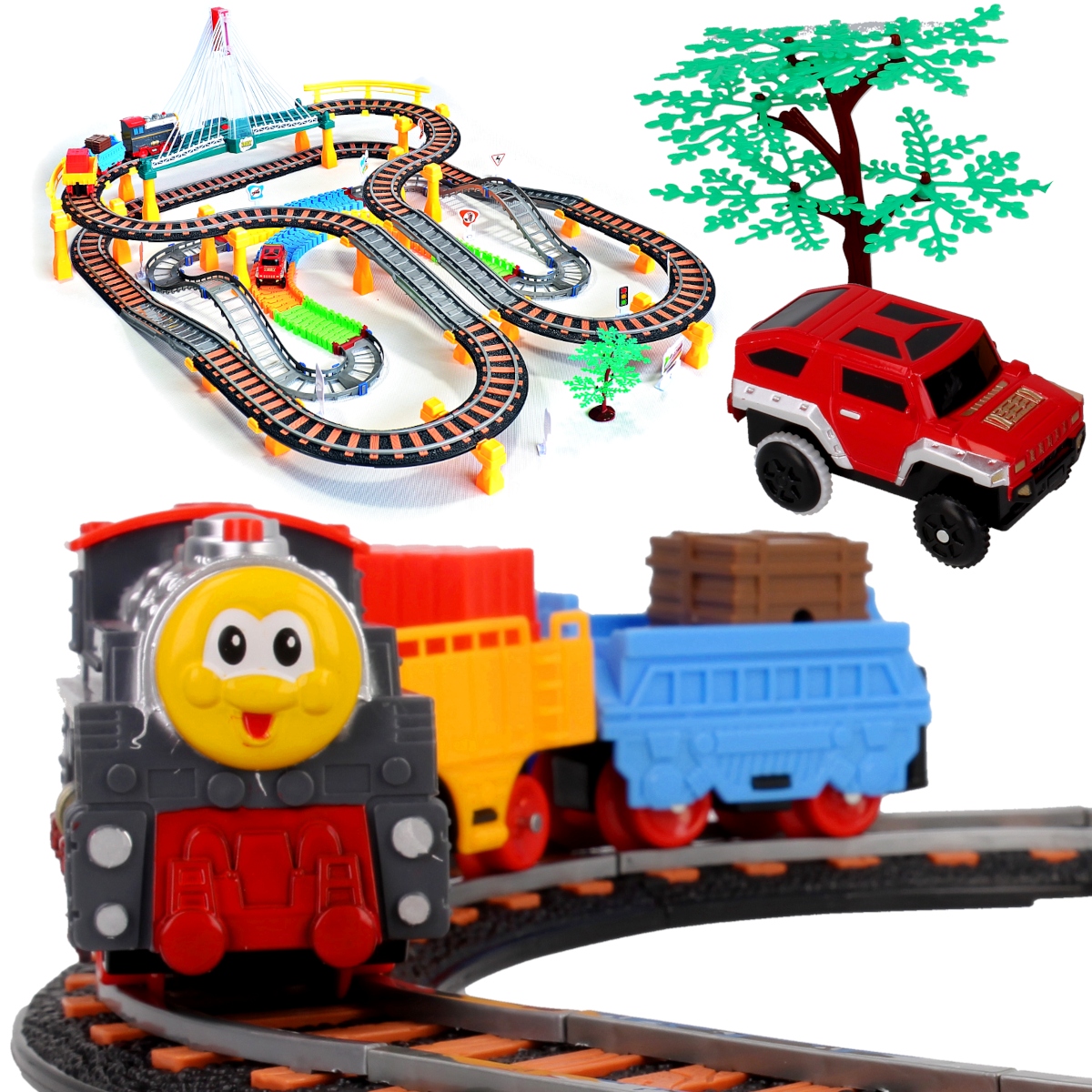 OGROMNY Tor Samochodowy KOLEJKA ELEKTRYCZNA XXL CIUCHCIA AUTO MOST WISZĄCY