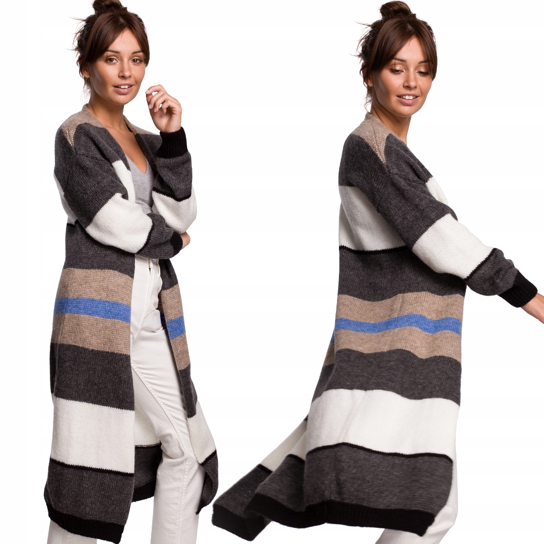 

Długi Kardigan w pasy Ciepły sweter 40/42 L/XL