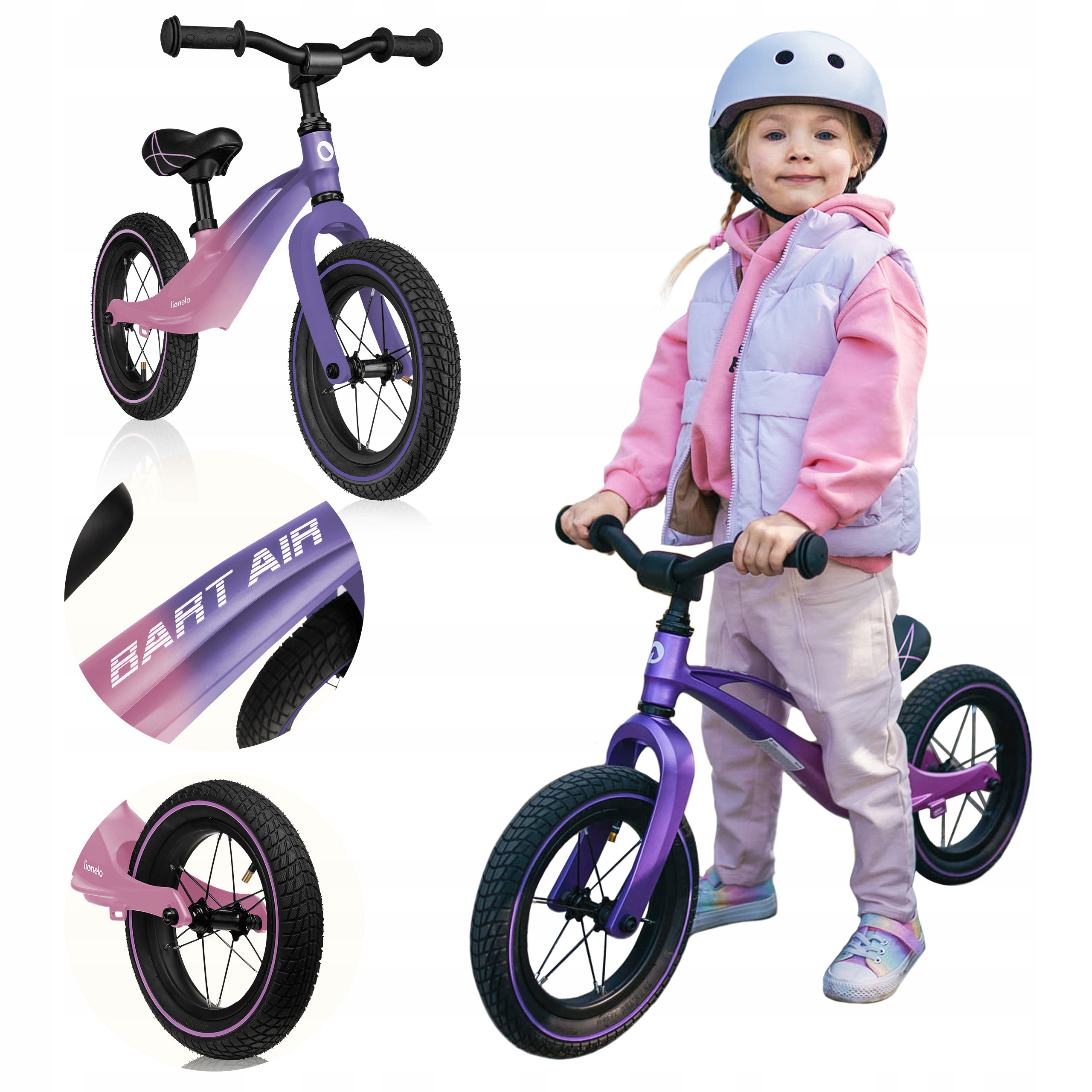 Rowerek biegowy lekki Dla Dziewczynki Pompowane Koła Lionelo Bart 12''