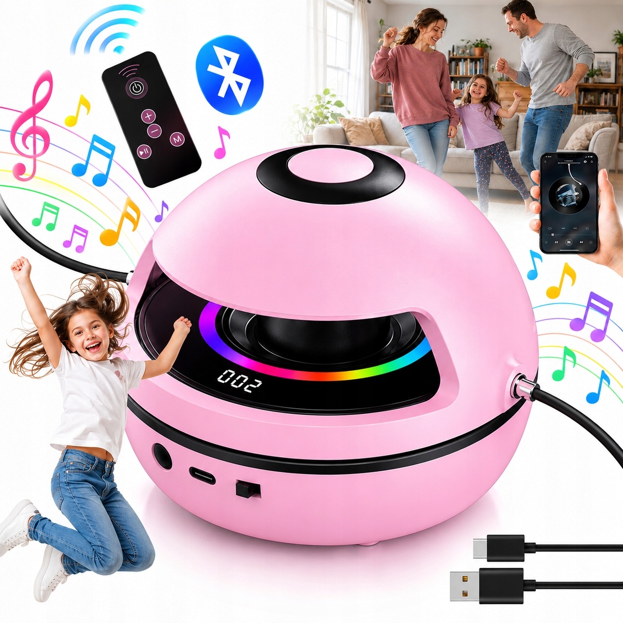 Skakanka Muzyczna Automatyczna Inteligentna Różowa Led +pilot +głośnik