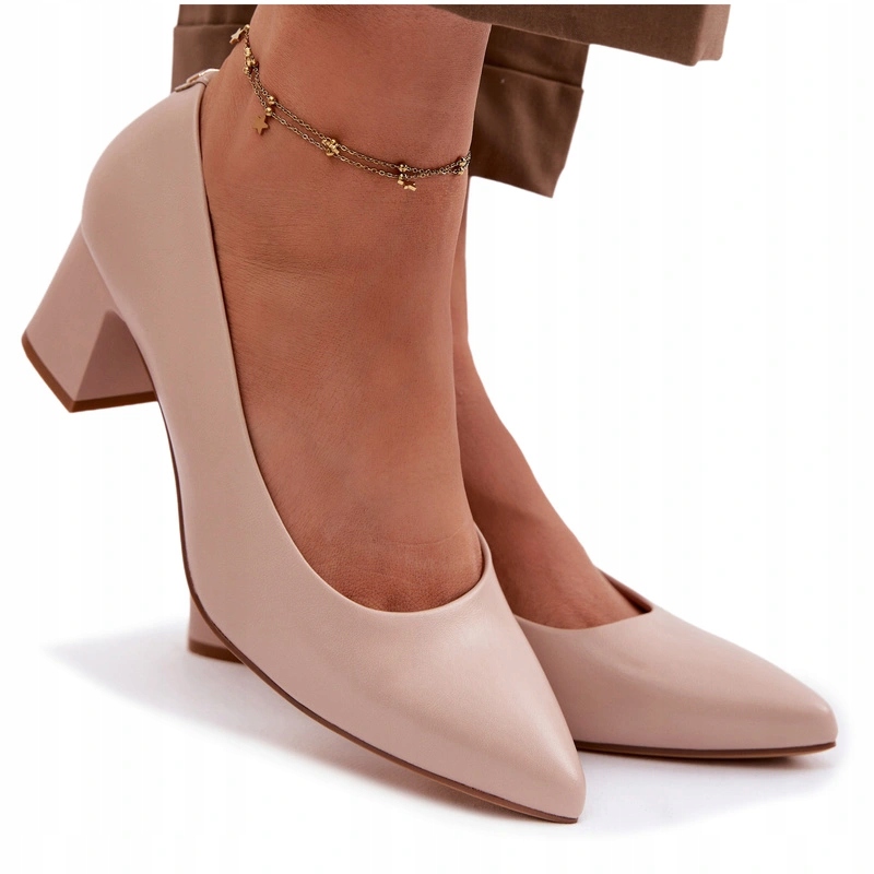 Czółenka Obcas Słupek Sergio Leone PB413 Kremowy Róż 37