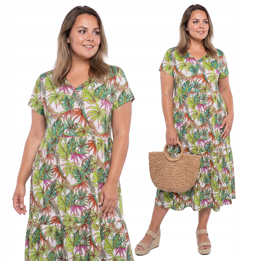 Bílá šaty s tropickými vzory plus size velikost 42