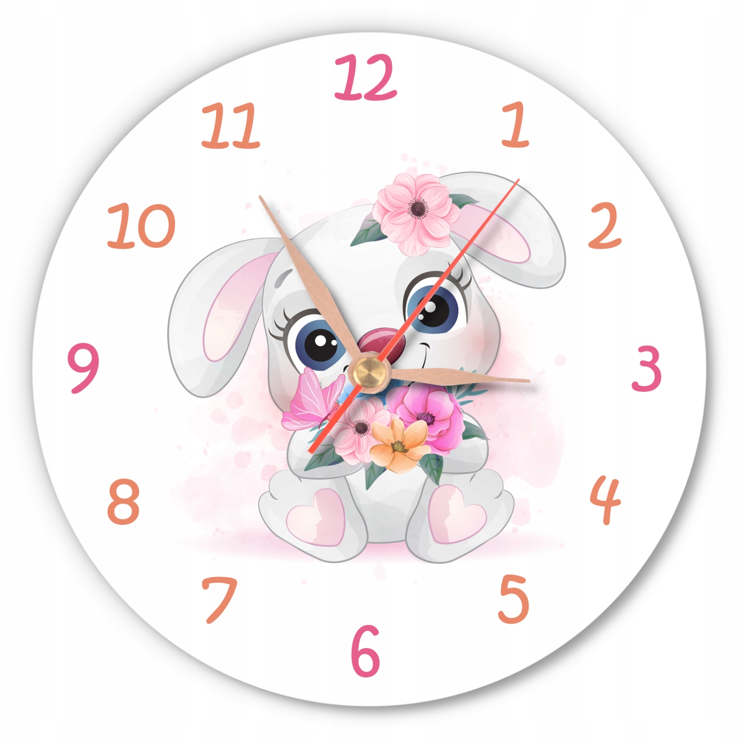 Okrągły cichy zegar ścienny z króliczkiem królik