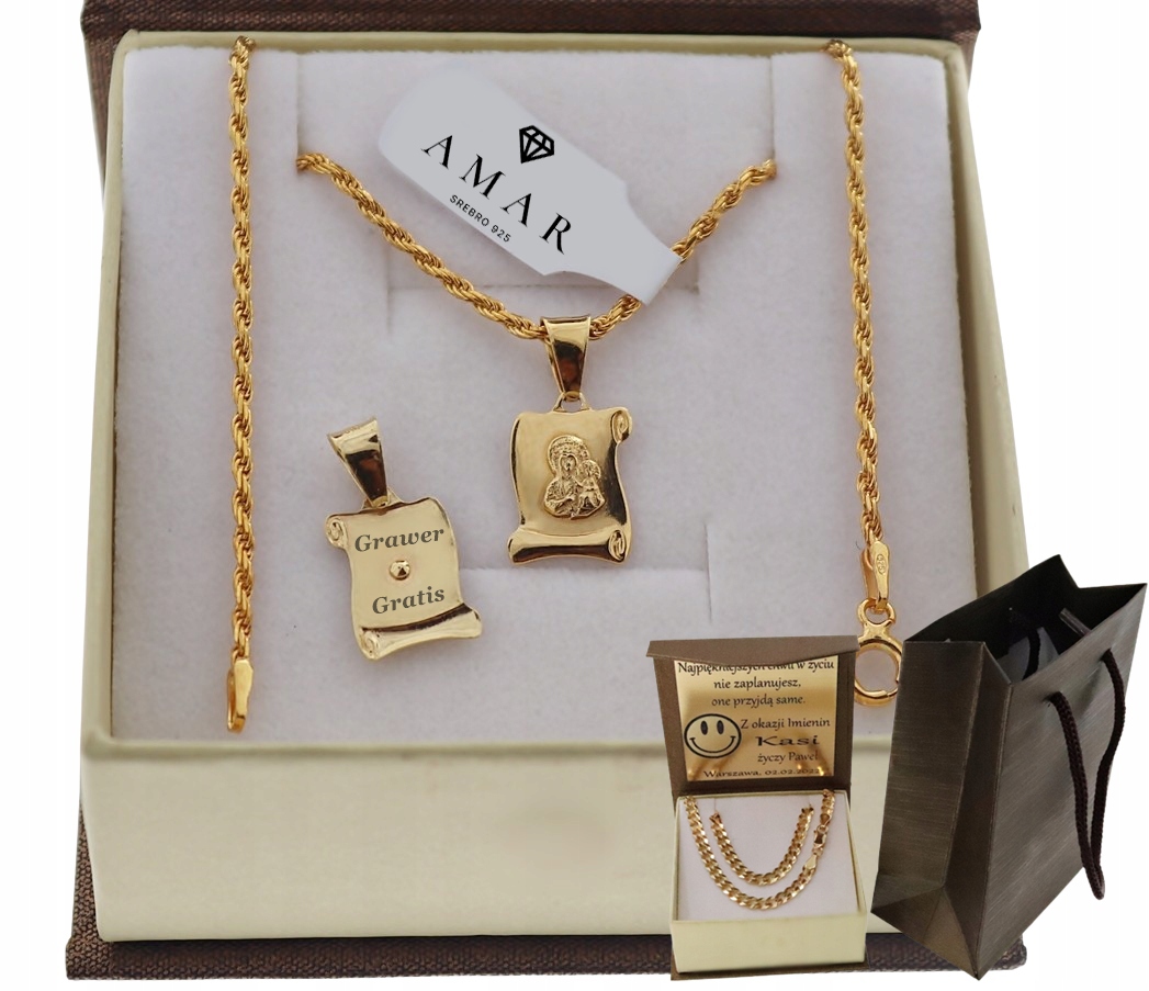 Zlatý Plný Řetízek Kordel S Přívěskem Ryzost 925 585 Gravírování Bonus