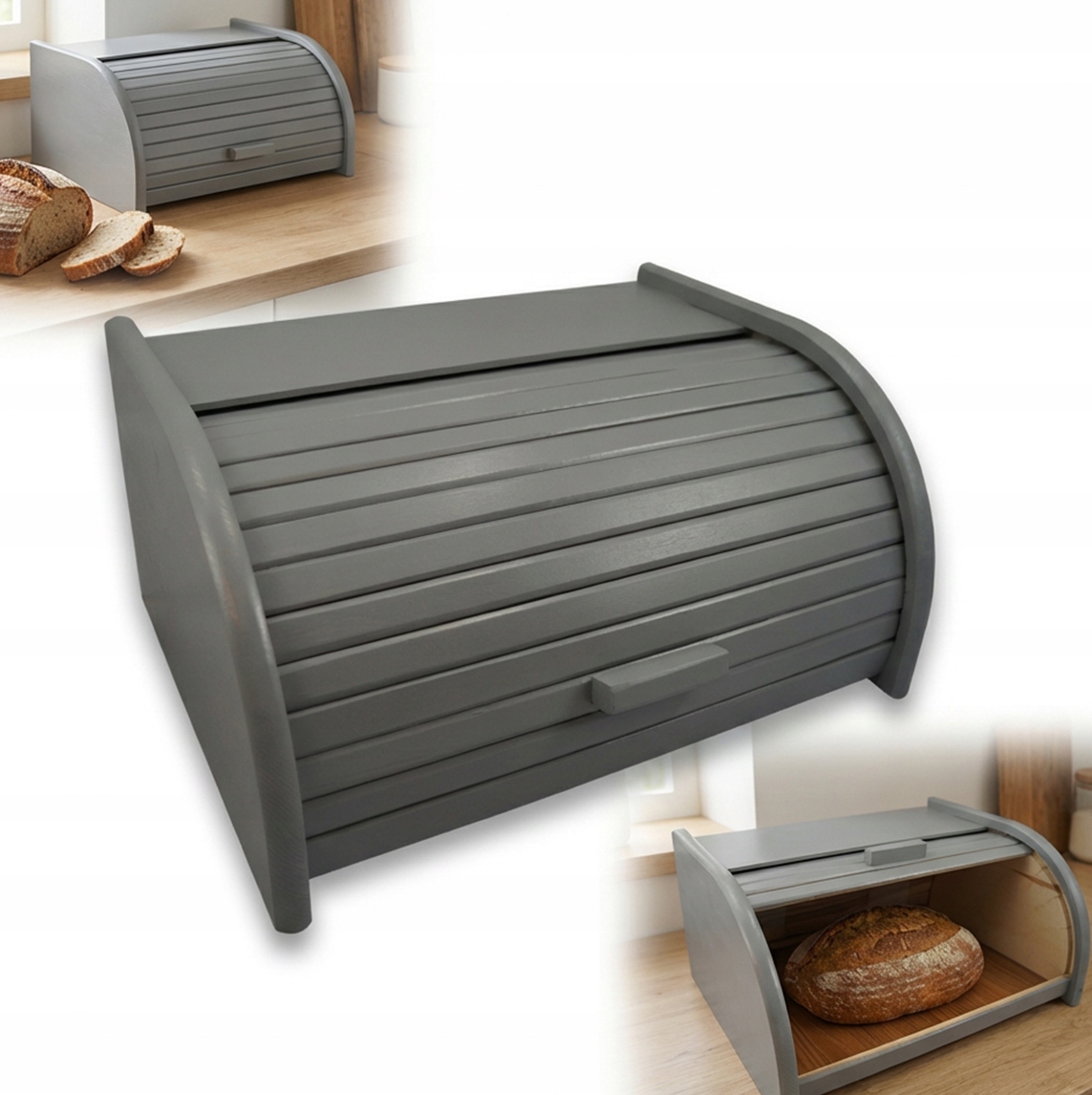 Chlebník dřevěný velký Šedý 40x29x18cm Polský Buk