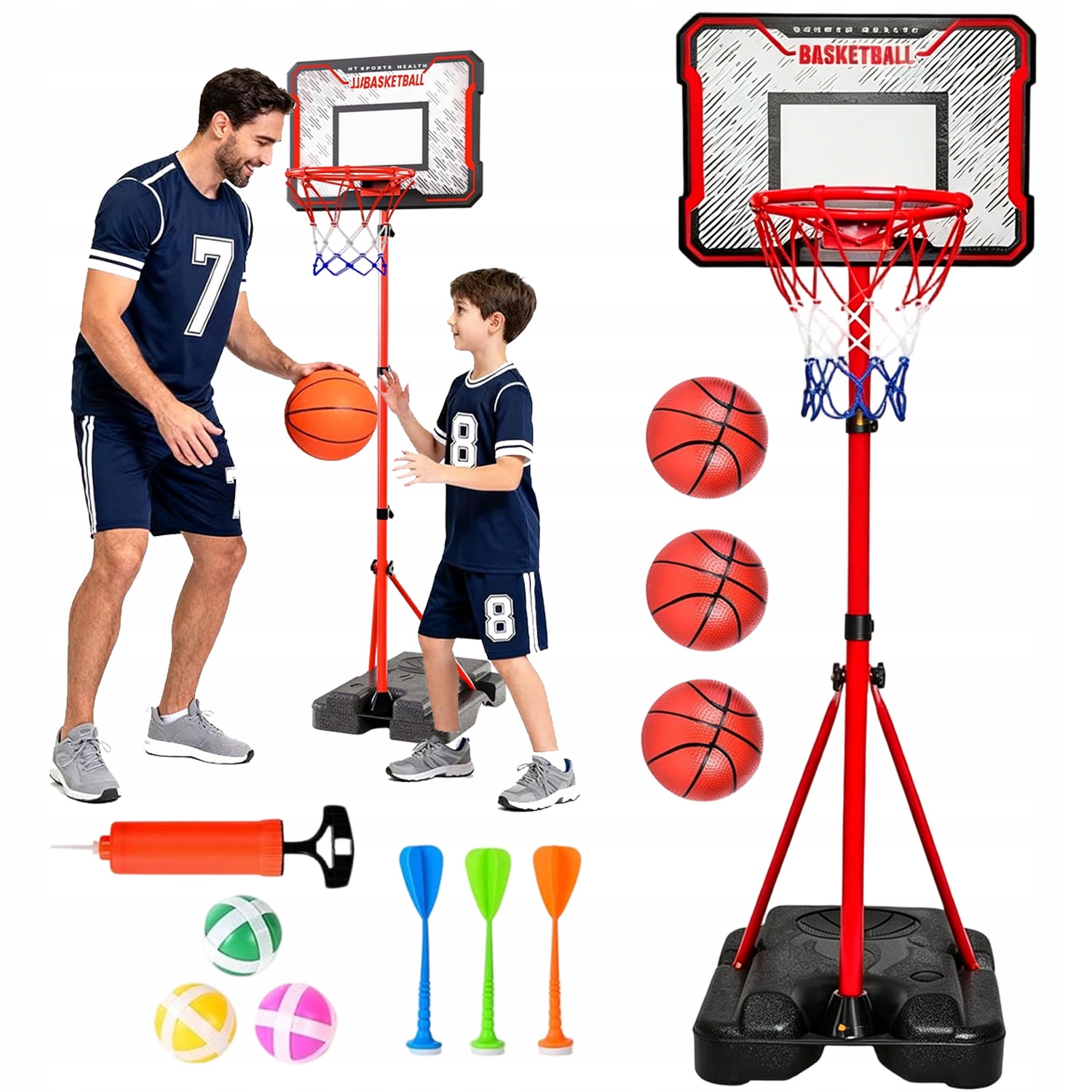 Stojící Basketbal Pro Děti 107-193 CM S Tabulí Dart Červený