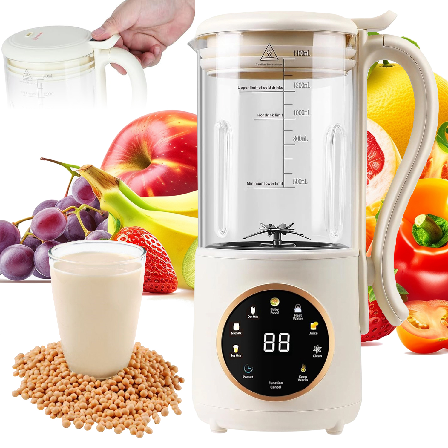 Sojová Mašina 1400ML Led 8 Funkcí 600W 12 Nožů Odložený Start