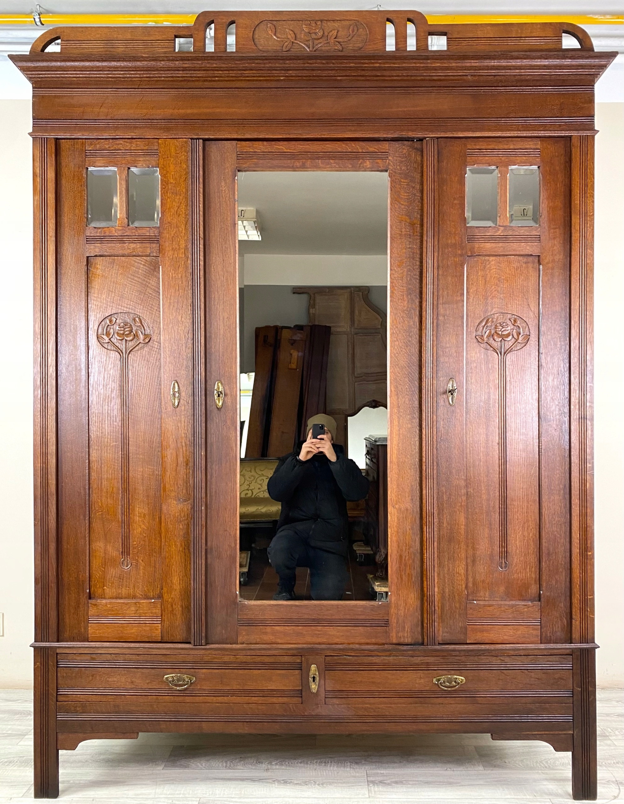 STYLOWA SZAFA GARDEROBA SECESJA ART DECO Z LUSTREM LITY DĄB FRANCJA GI7