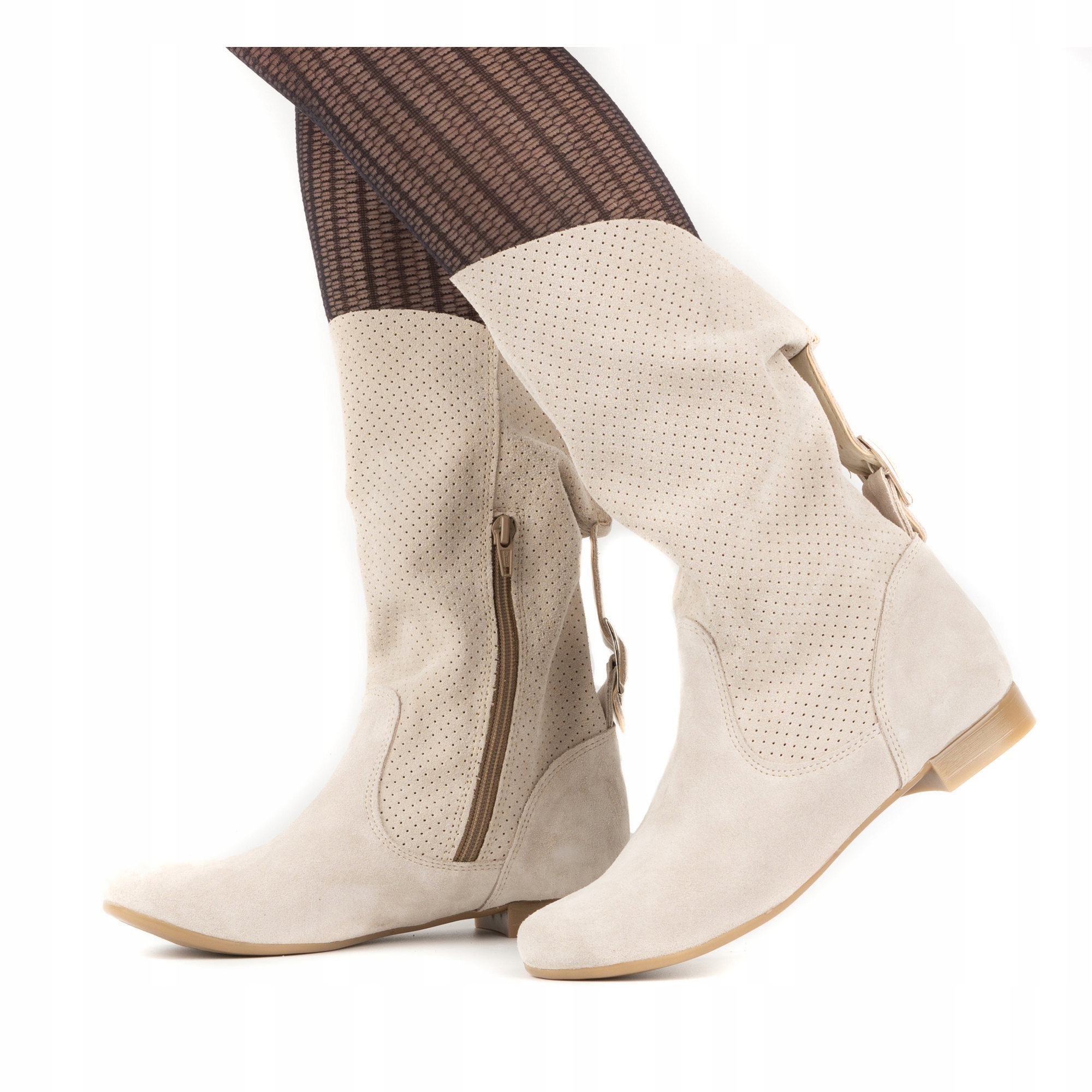 Ażurowe botki skórzane Elena beżowe 38