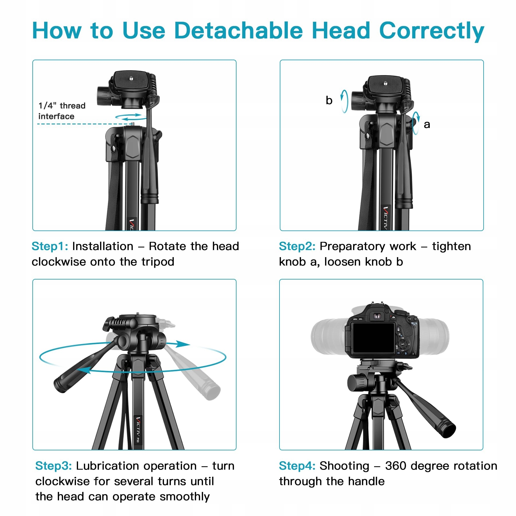 VICTIV Statyw Kamera Telefon 172cm Aluminiowy Tripod DSLR iPhone Sony — miniatura 7
