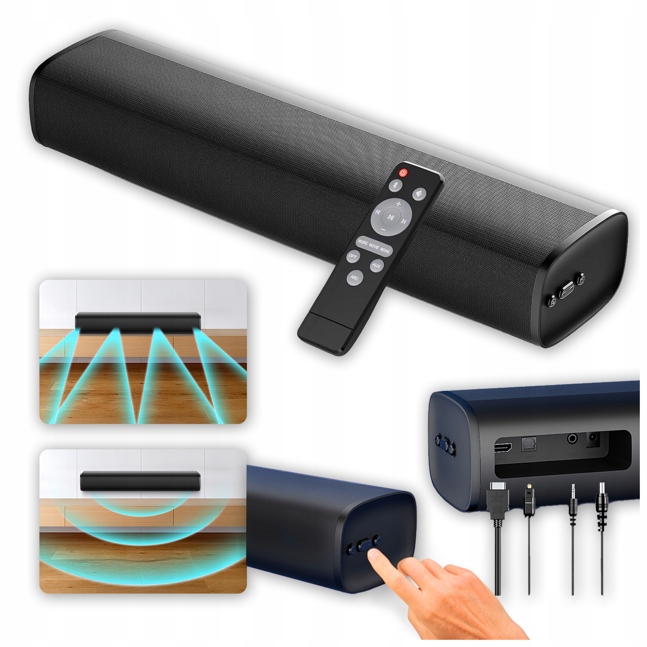 Bezprzewodowy Soundbar 56W Bluetooth 5.3 Arc Tv Pc Gier Projektor Ścienny