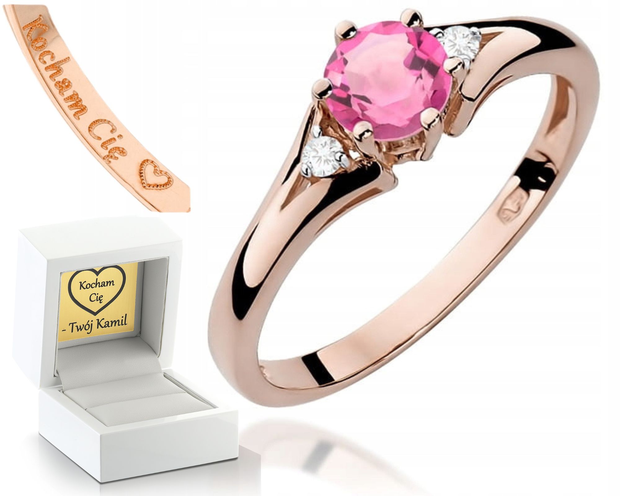 Růžové Zlato Prstýnek 585 S Růžovým Topazem Diamanty Brilianty Gravírování
