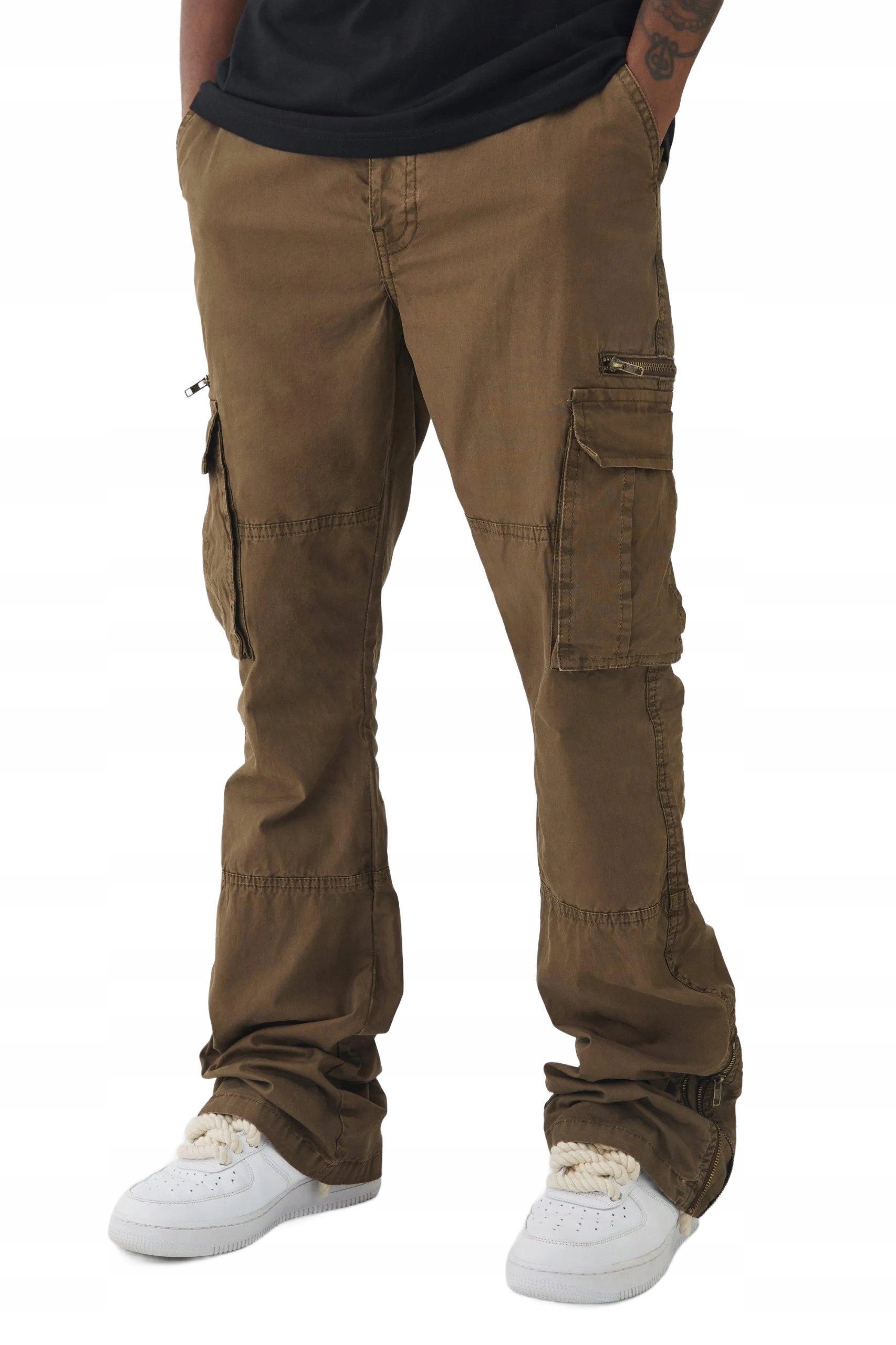 Boohooman Hnědé Pánské Kapsáče Kalhoty Se Zipy A Kapsami 30 Z3A