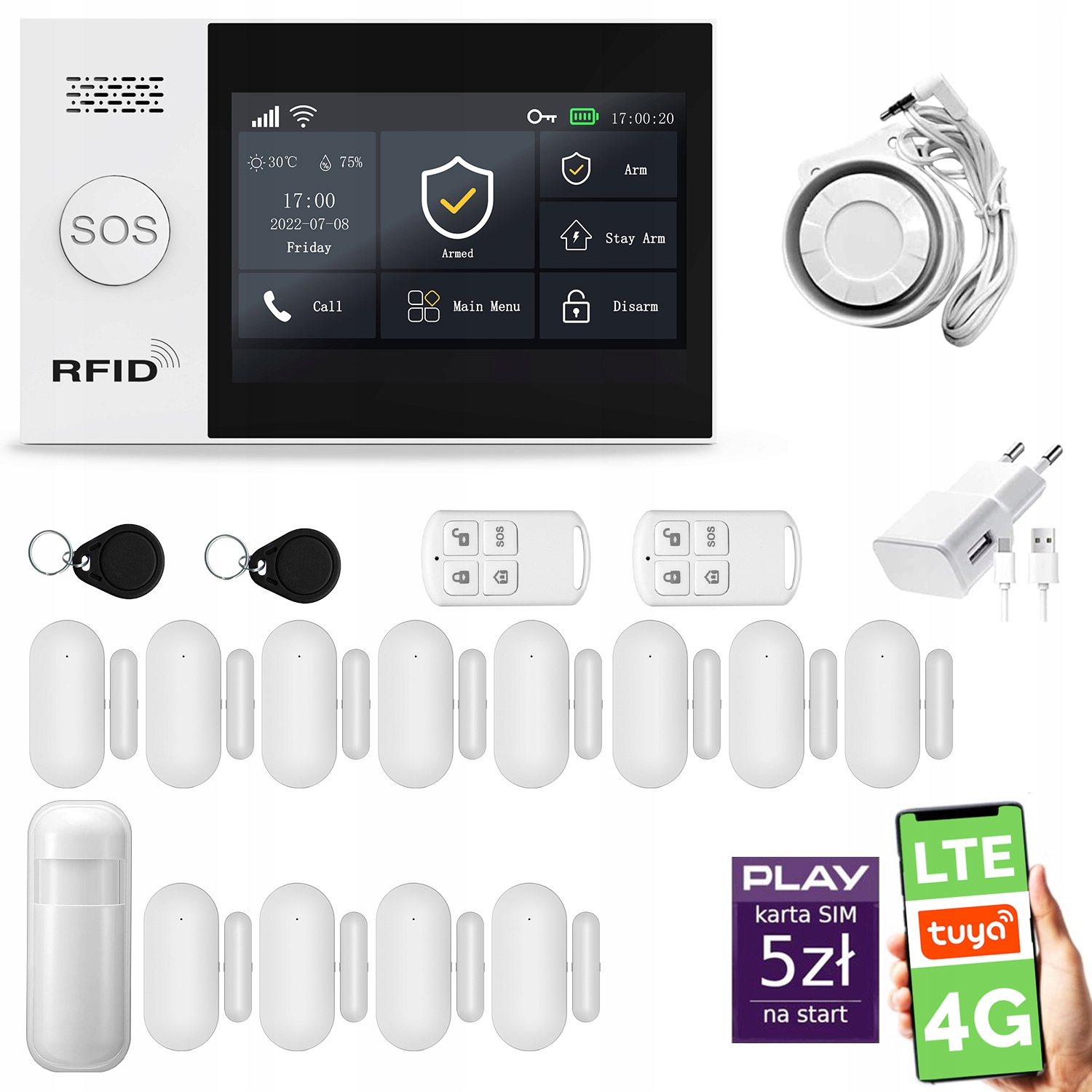 Bezdrátový alarm WiFi Gsm 4G Lte s aplikací Tuya, Huxgo HXA007 4G