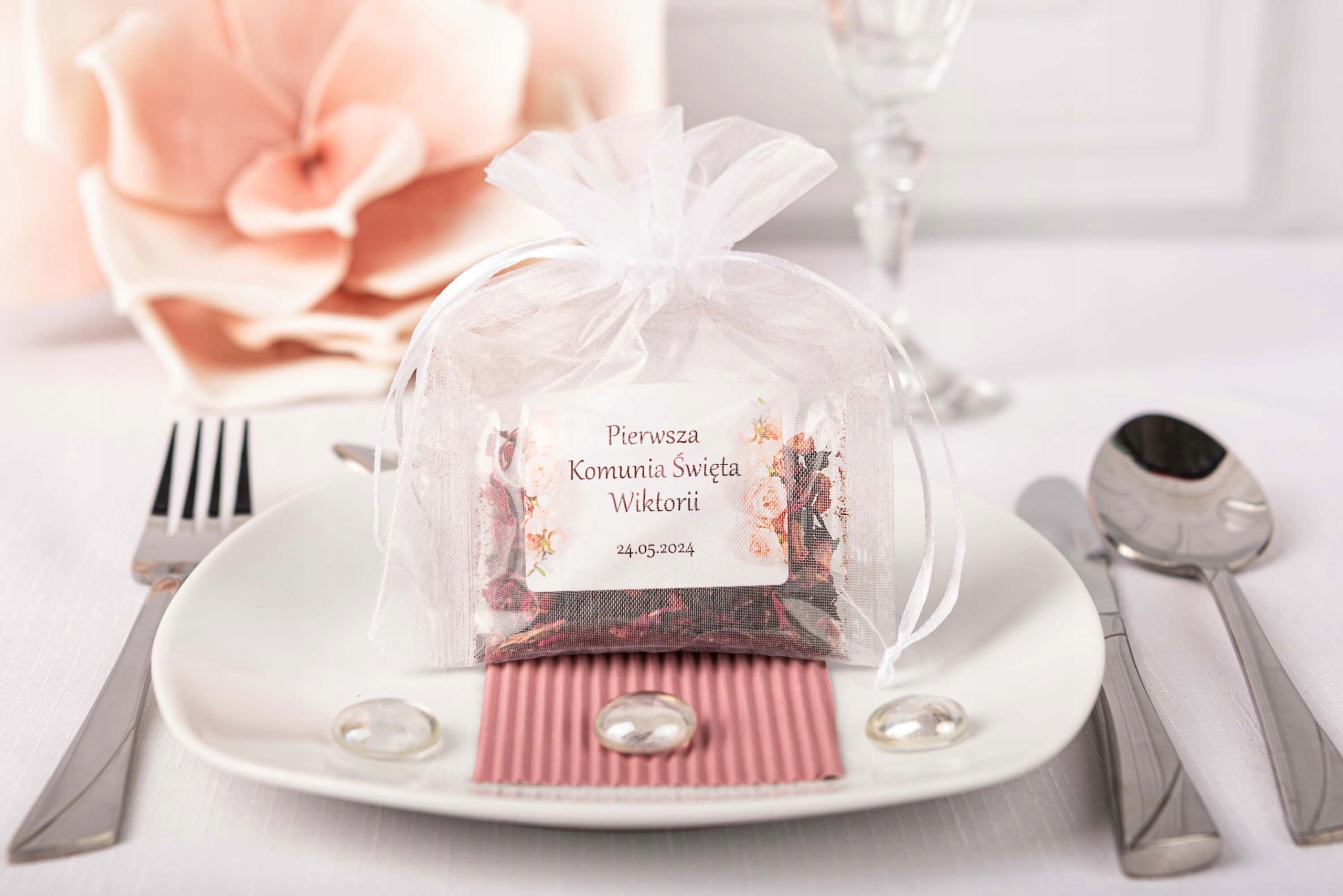 Podziękowania dla GOŚCI KOMUNIA woreczek herbata Marka Green Touch