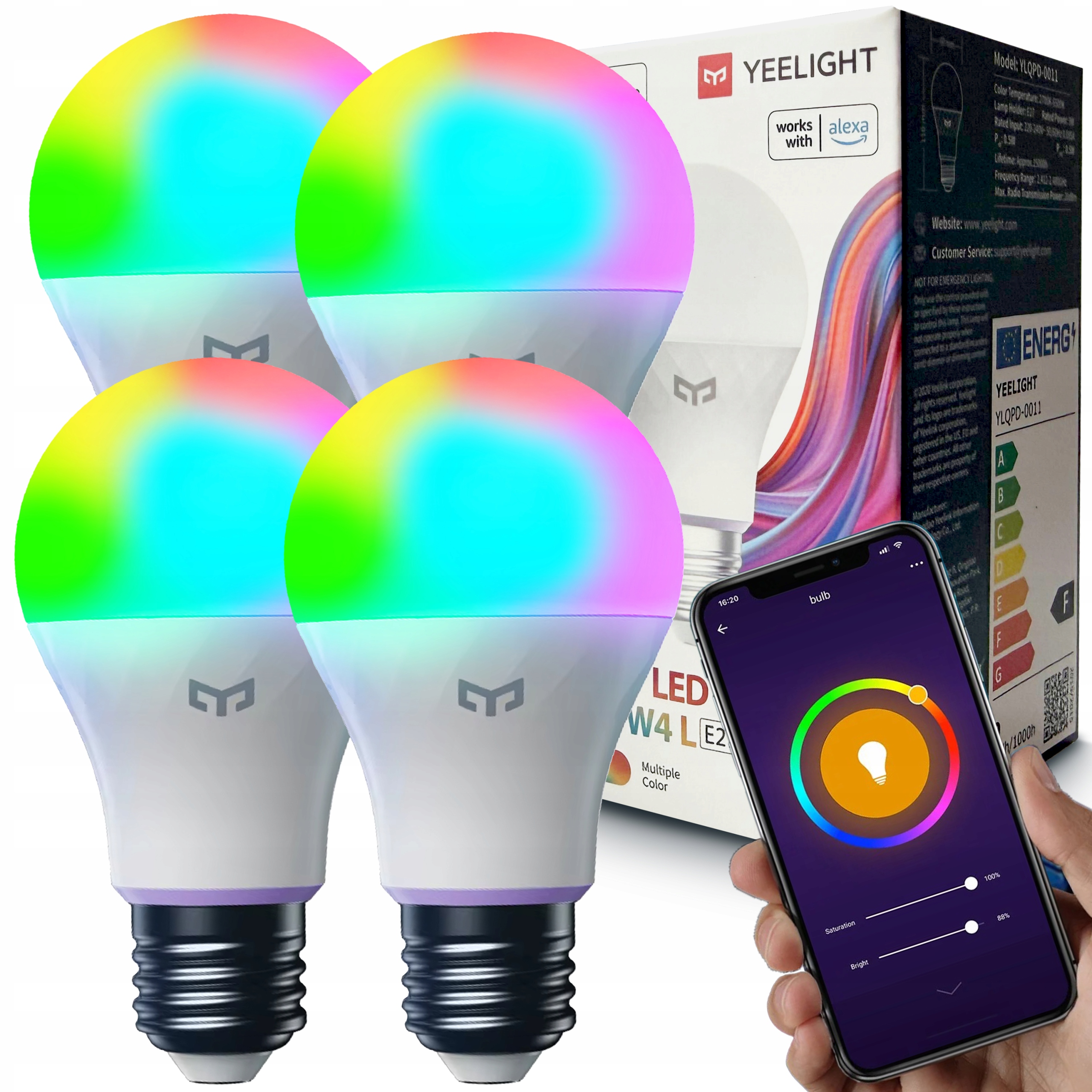 Led žárovka E27 A60 Rgb Yeelight Stmívatelná Inteligentní WiFi Smart 4 ks